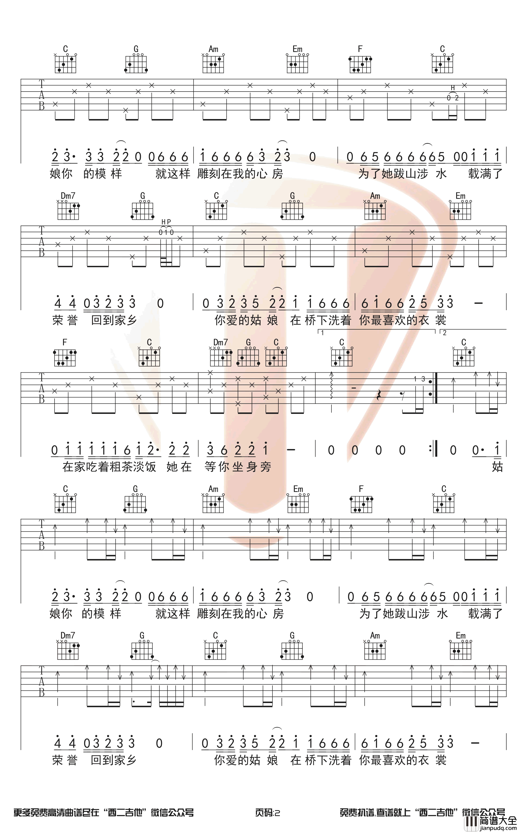 你的姑娘吉他谱_C调带前奏_隔壁老樊_超原版弹唱谱