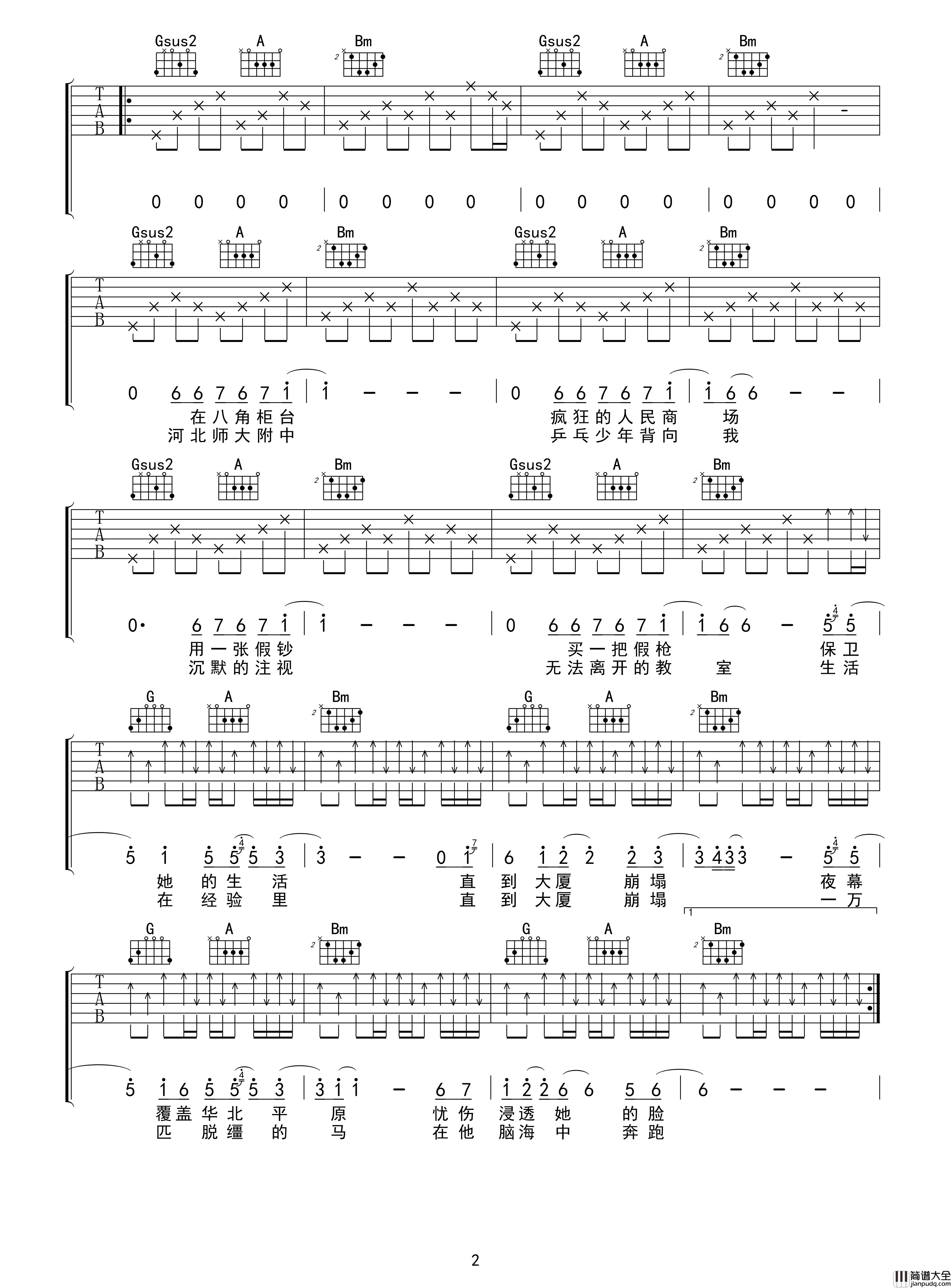 杀死那个石家庄人吉他谱_D调指法_包师语_吴先生TAB制谱