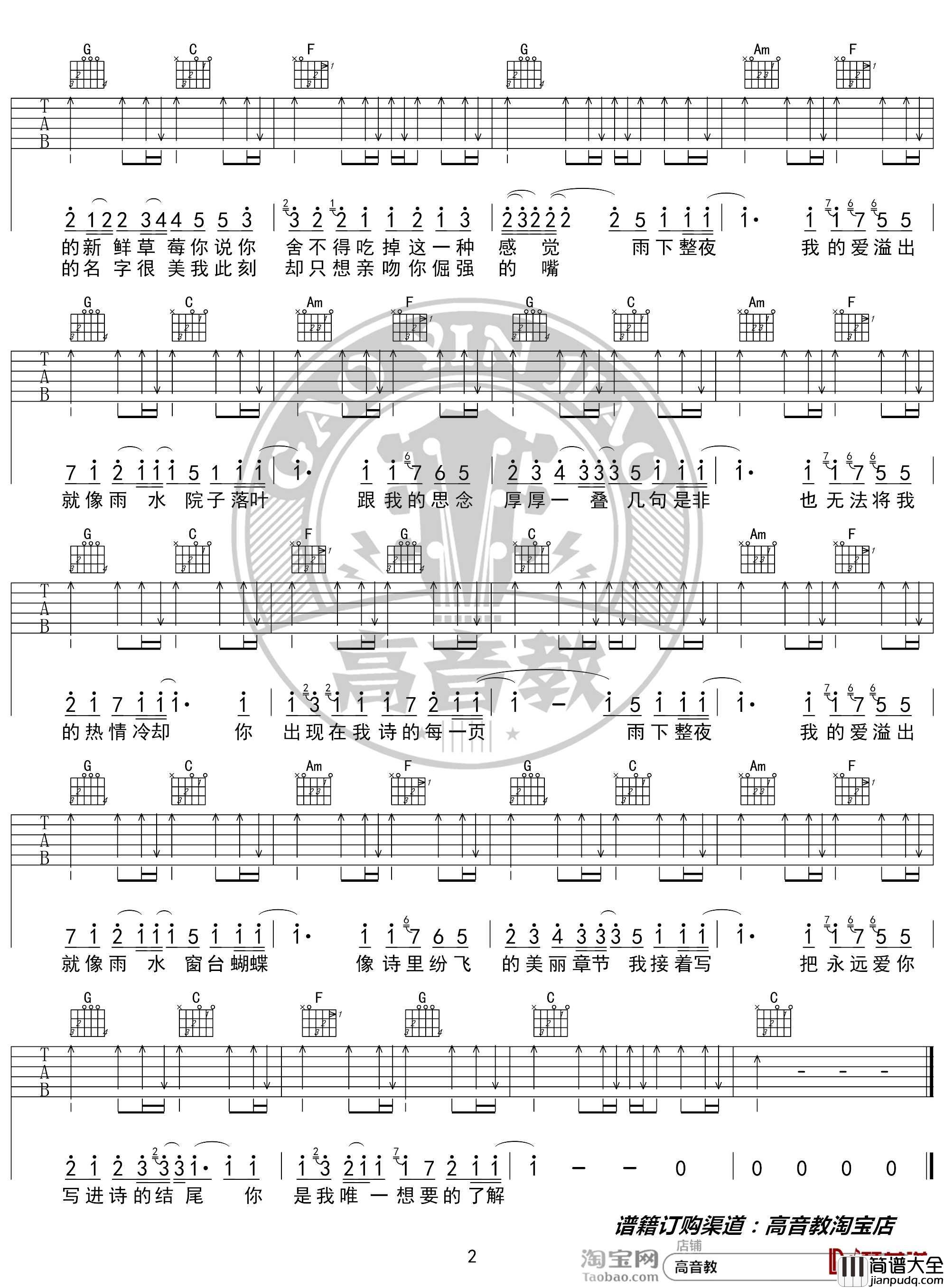 七里香吉他谱_C调入门版_周杰伦_高音教编配_猴哥吉他教学