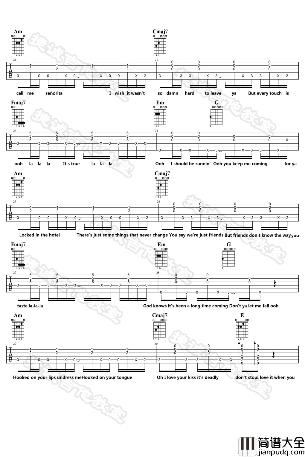 Senorita吉他谱_弹唱六线谱_Shawn_Mendes/Camila_Cabello