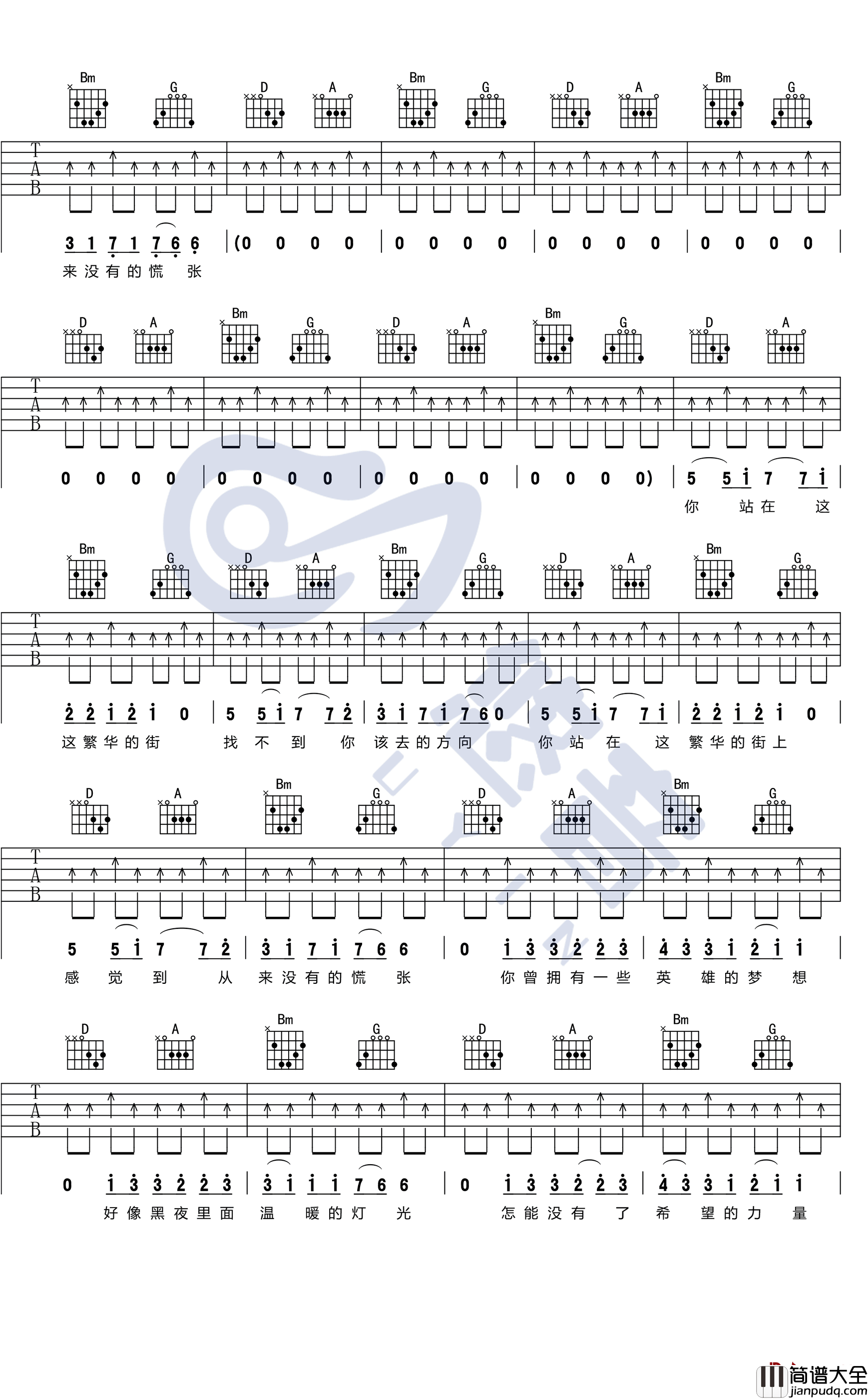 那一年吉他谱_D调六线谱_许巍