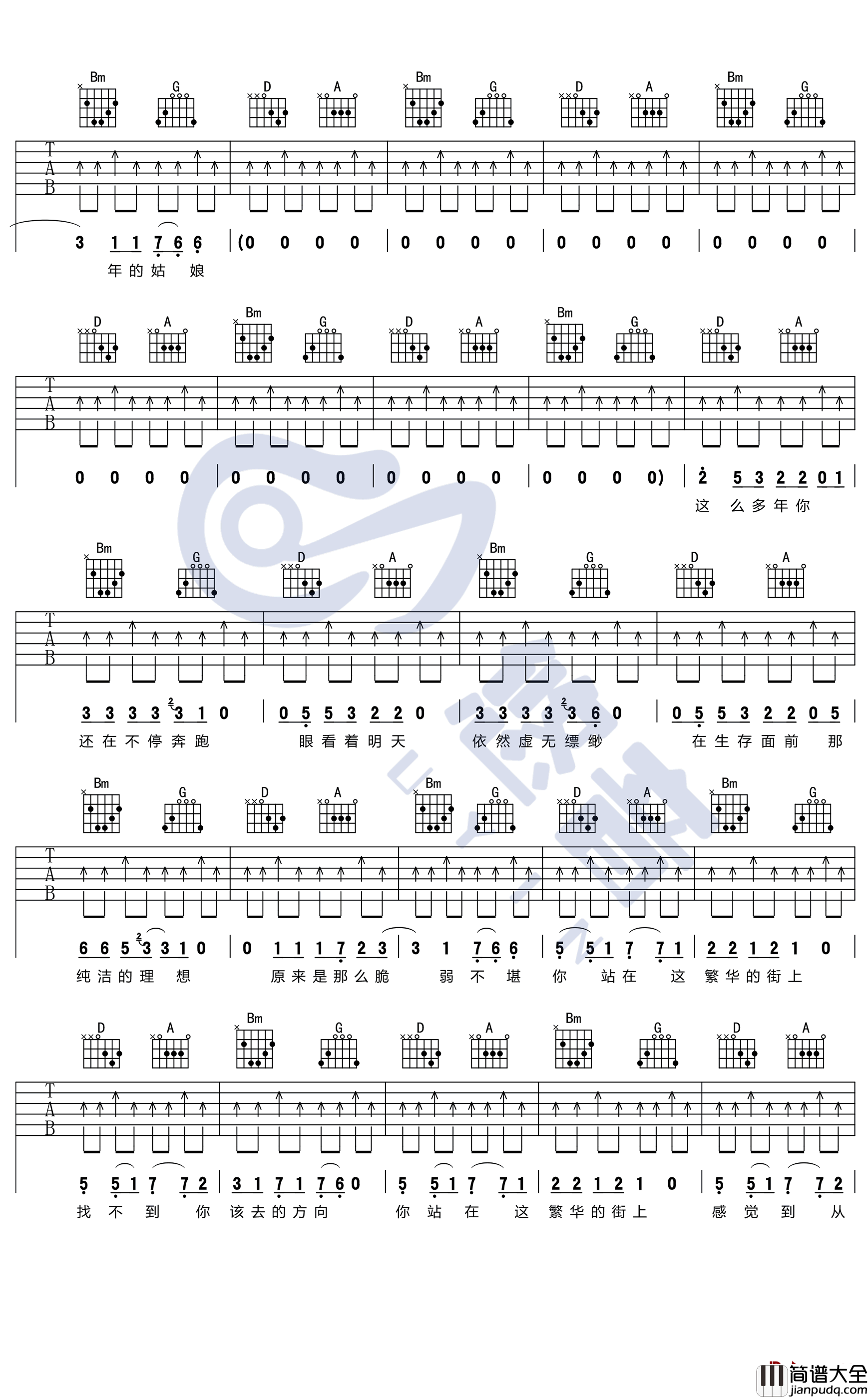 那一年吉他谱_D调六线谱_许巍