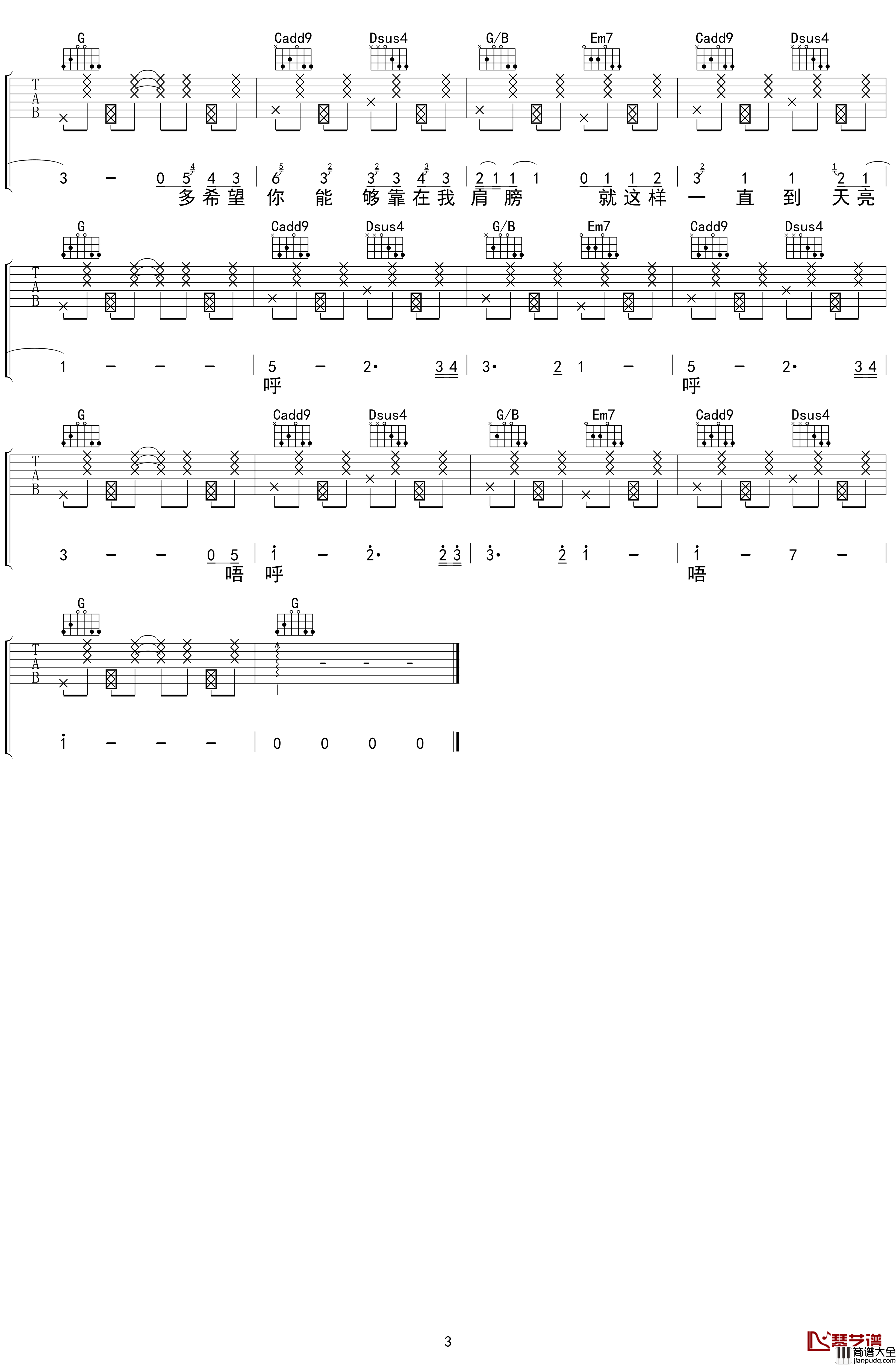 夏风吉他谱_G调_Gifty_吴先生TAB制谱【附示范音频】