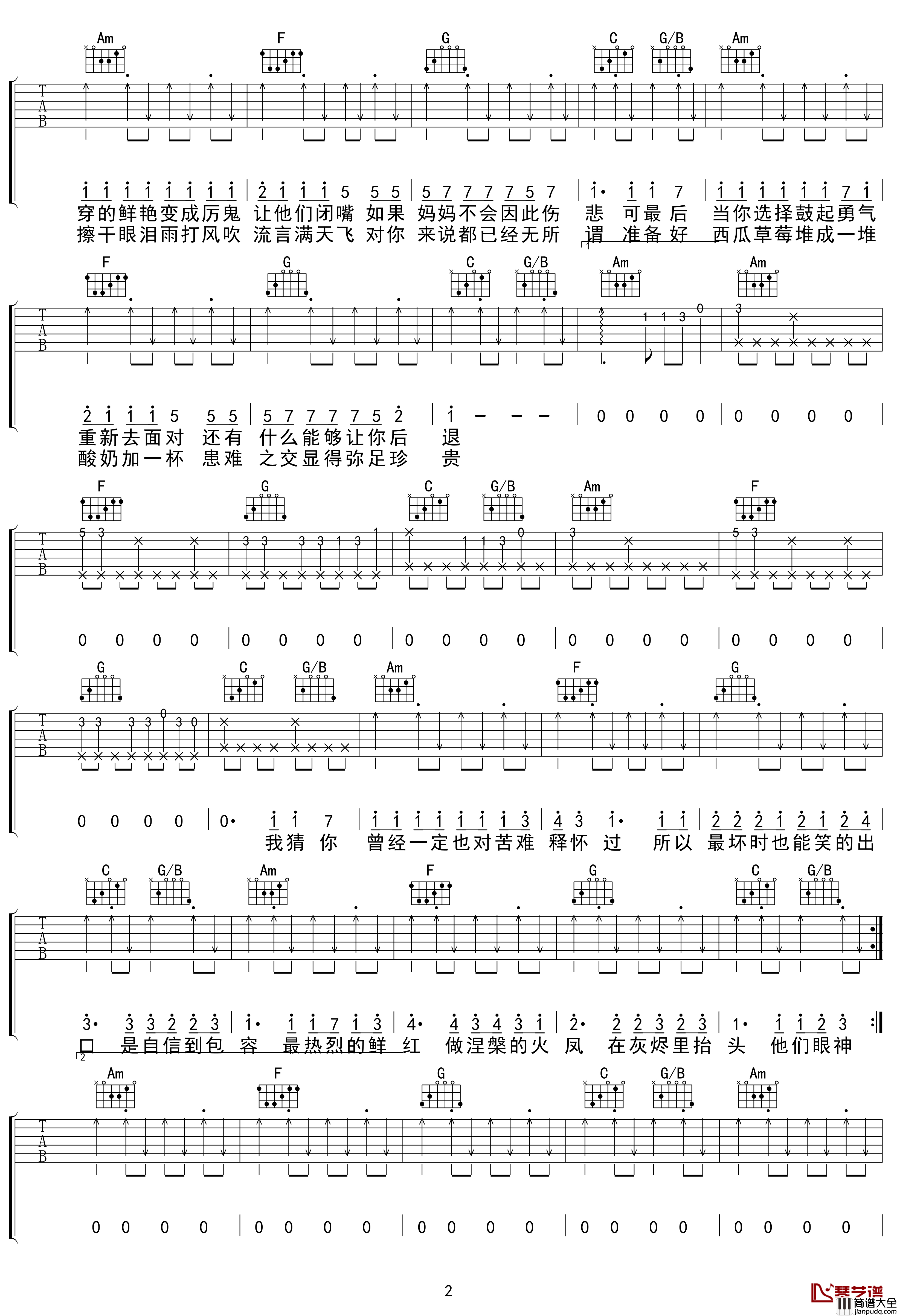 是红吉他谱_C调_花粥_吴先生TAB制谱【附示范音频】