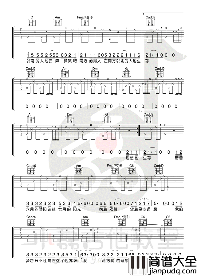 _南方北方_弹唱_D调吉他谱_小闯