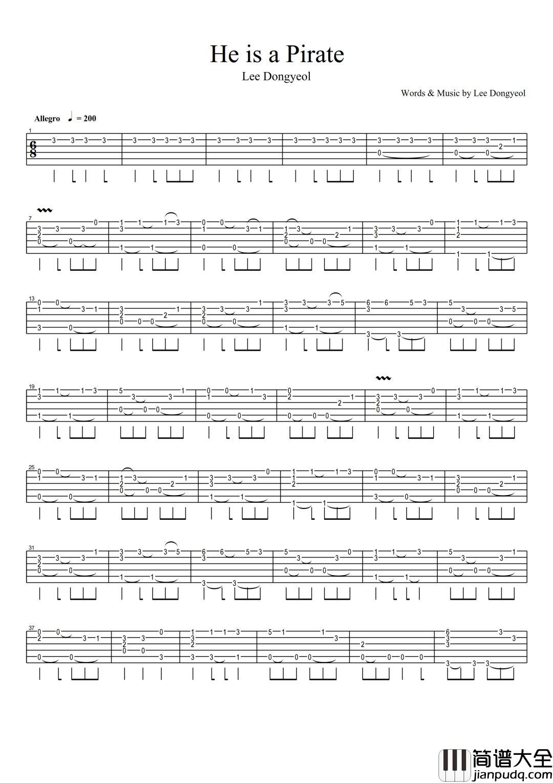 _He_is_a_pirate_指弹_吉他谱