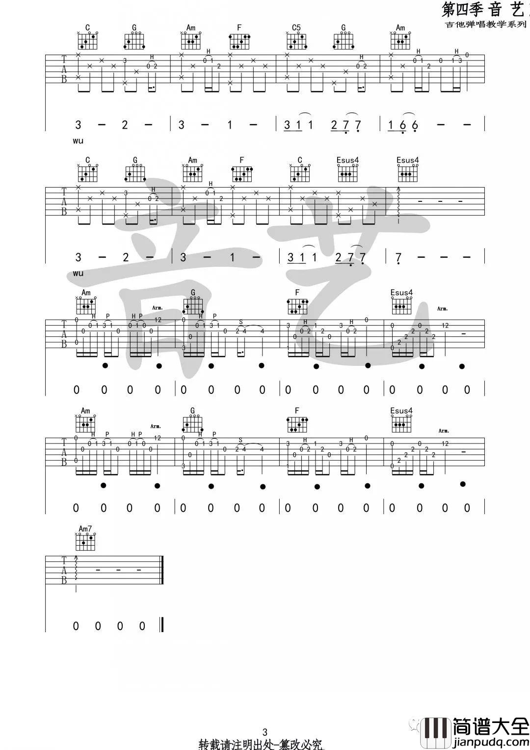 _早春的树_弹唱_C调吉他谱__陈鸿宇