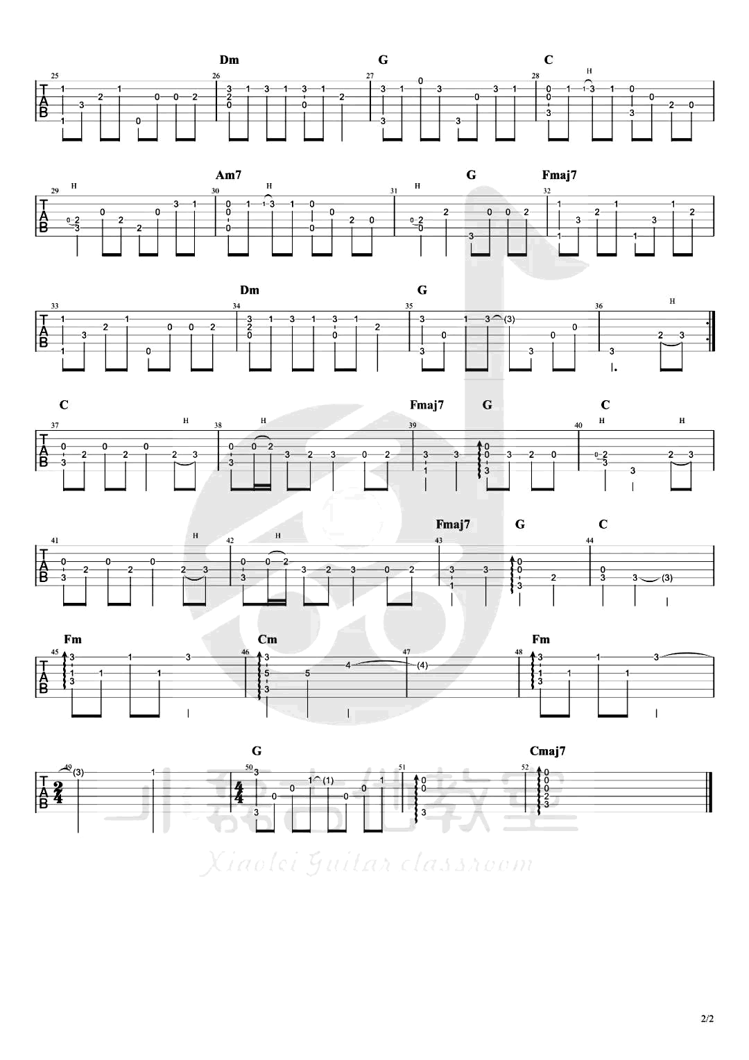 天黑黑指弹谱_孙燕姿_吉他独奏演示/指弹教学视频