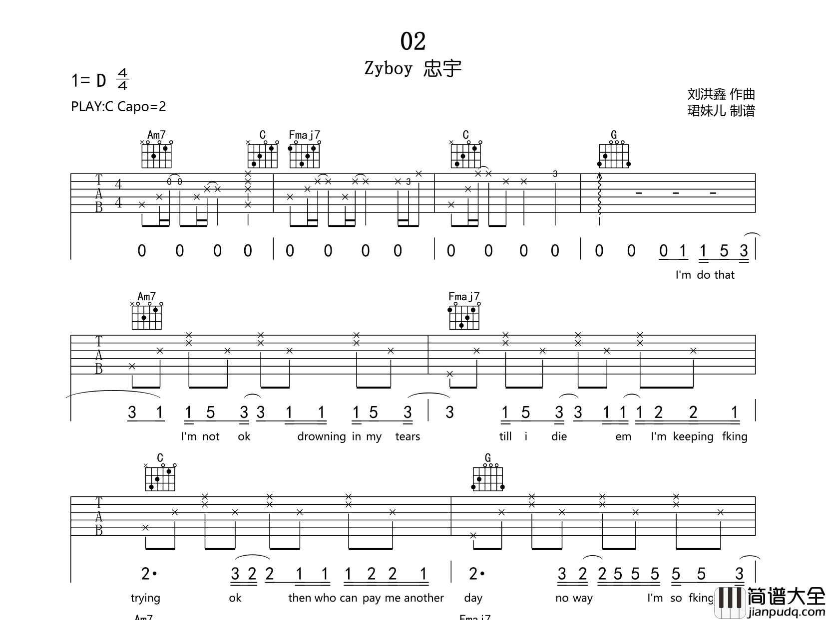 02吉他谱_Zyboy忠宇__02_原版六线谱_吉他弹唱谱