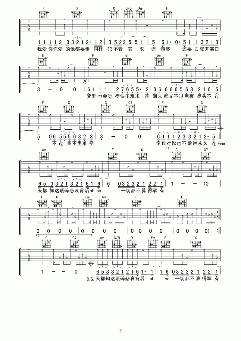 _我什么都没有_吉他谱_陈奕迅_C调_吉他伴奏弹唱谱