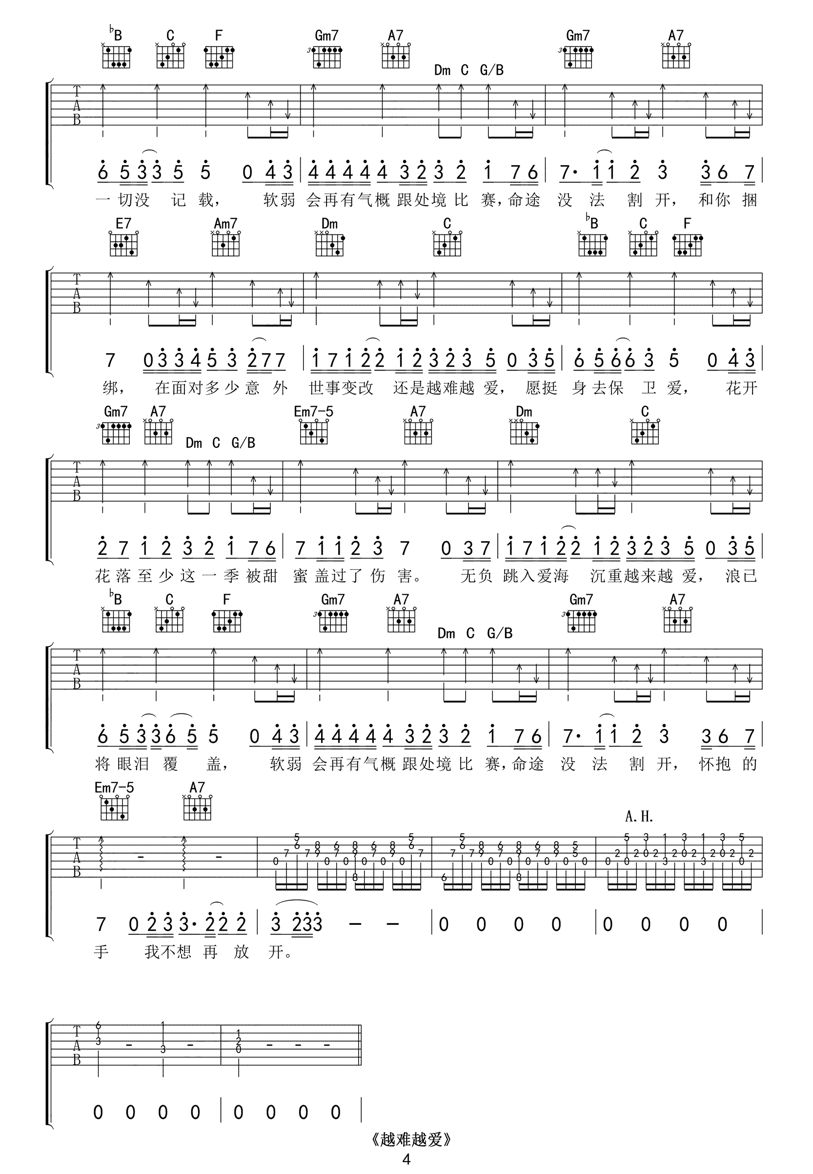 越难越爱吉他谱_吴若希/杨丞琳_原版弹唱六线谱