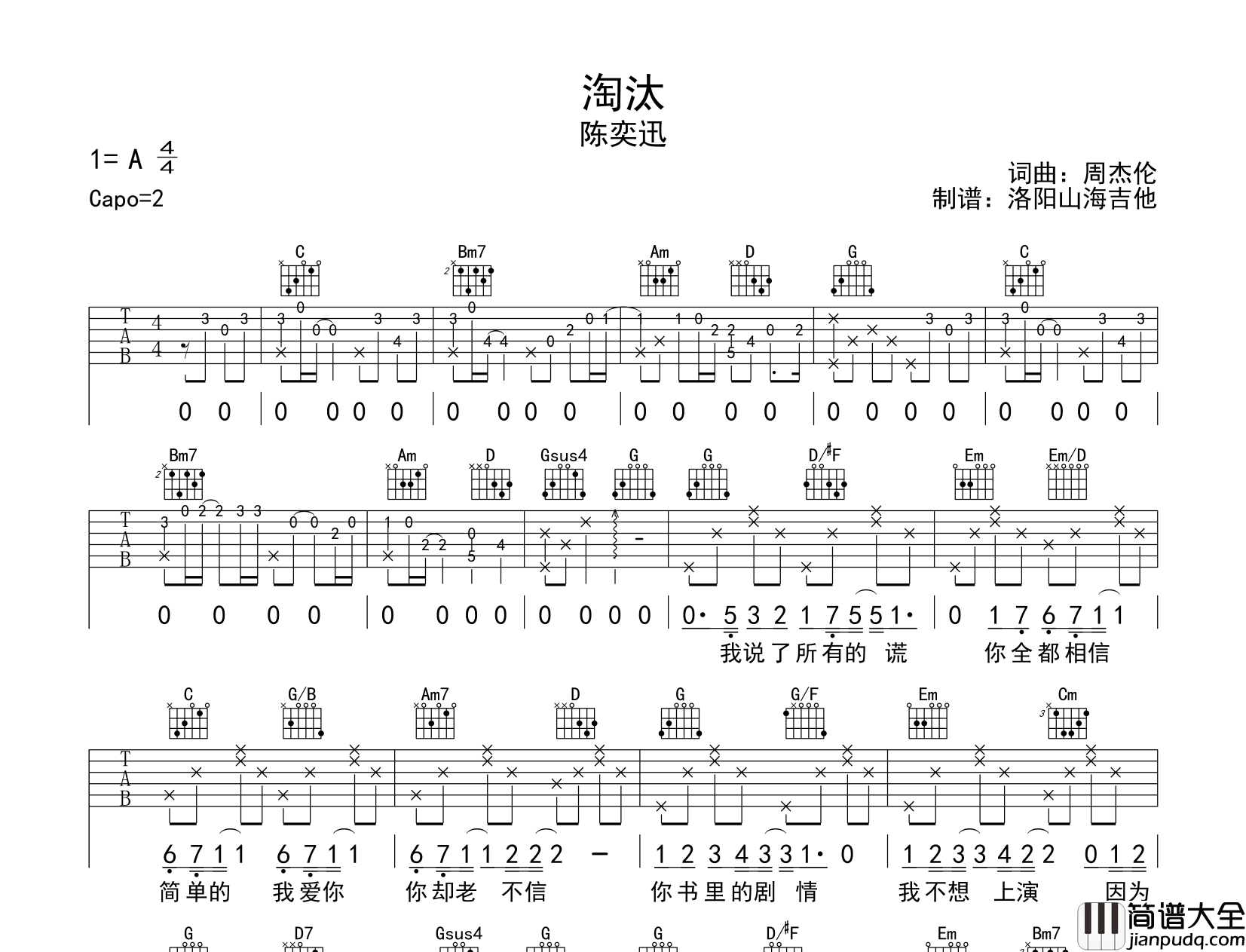 陈奕迅_淘汰_吉他谱__淘汰_G调原版弹唱谱
