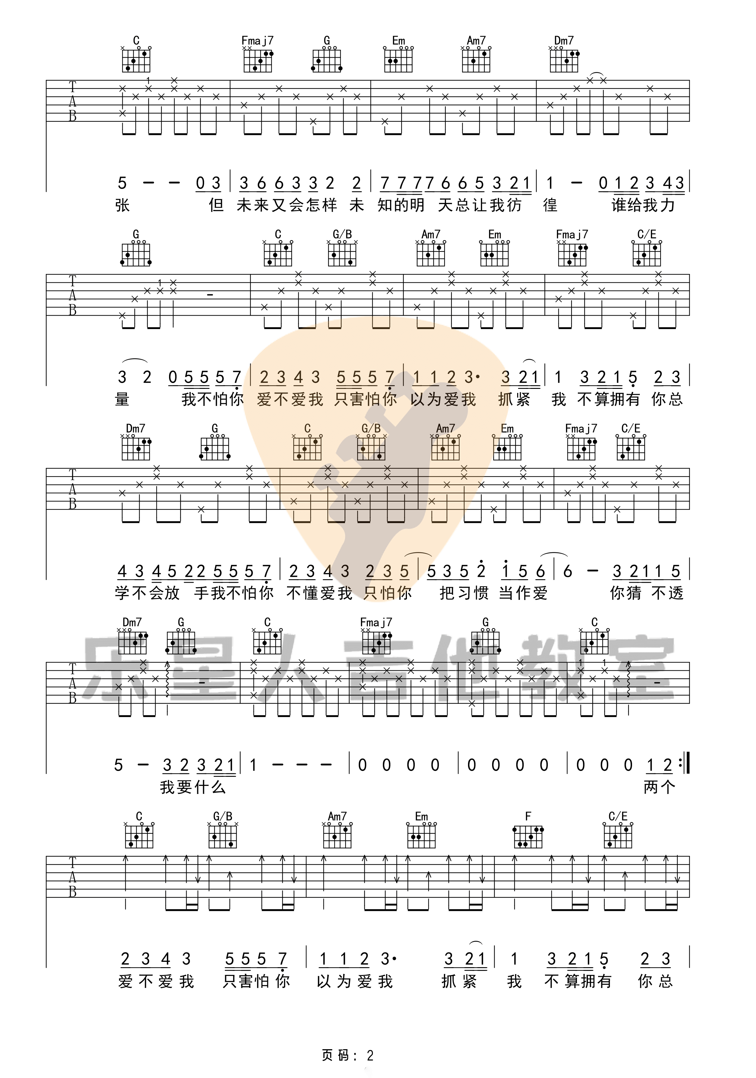 容祖儿_这就是爱吗_原版吉他谱_C调弹唱六线谱