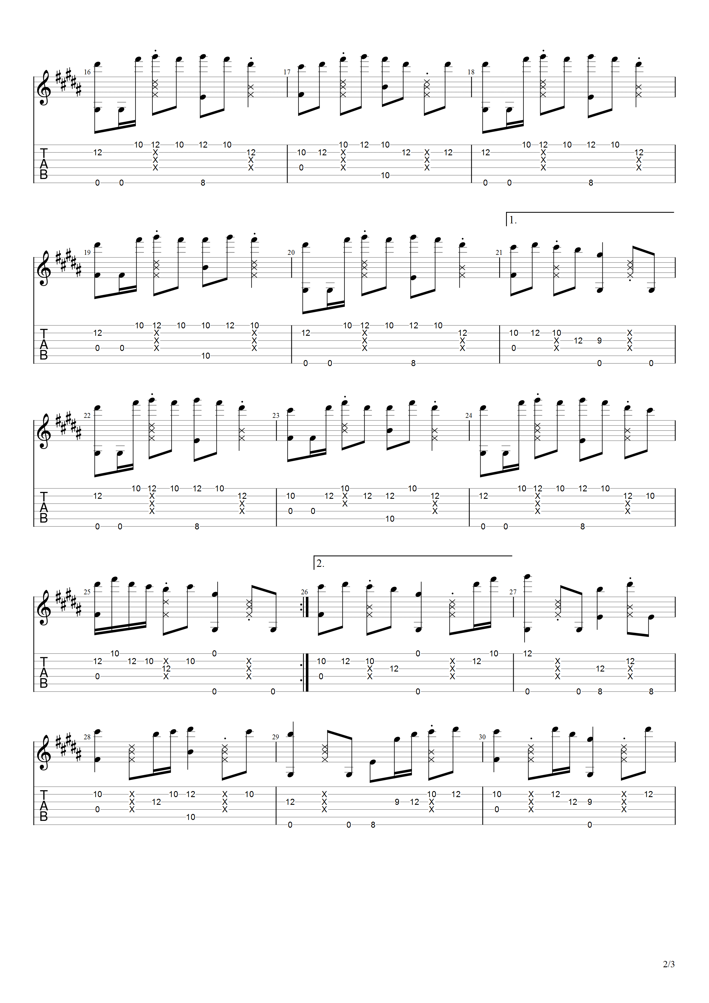 _下山_吉他谱_吉他指弹伴奏谱_高清原版六线谱