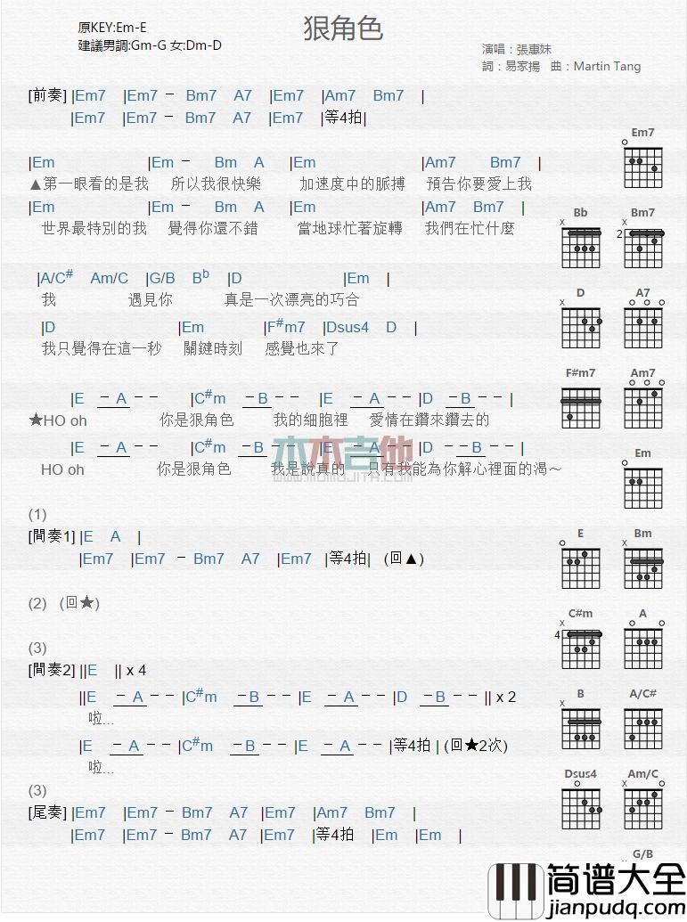 狠角色_吉他谱_张惠妹