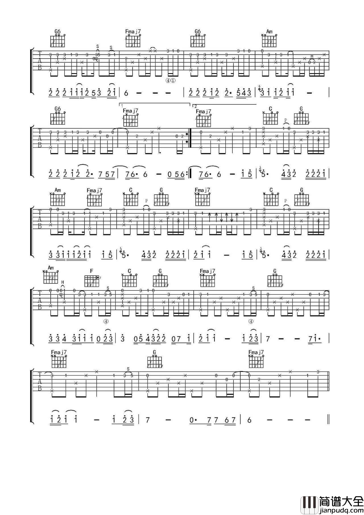 故乡吉他谱_吉他指弹独奏谱+弹唱谱_指弹示范视频