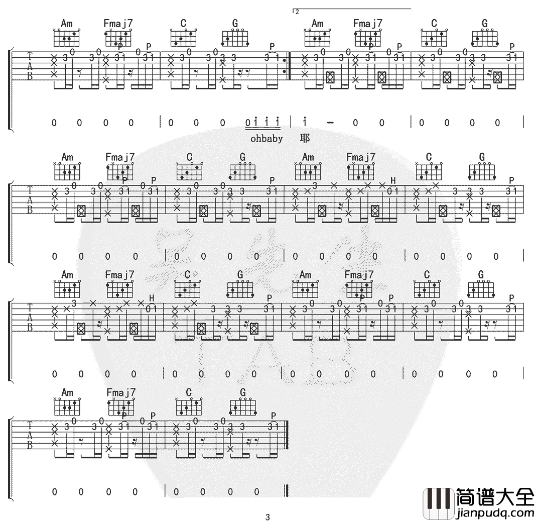 最甜情歌吉他谱_红人馆/一玟_C调吉他六线谱