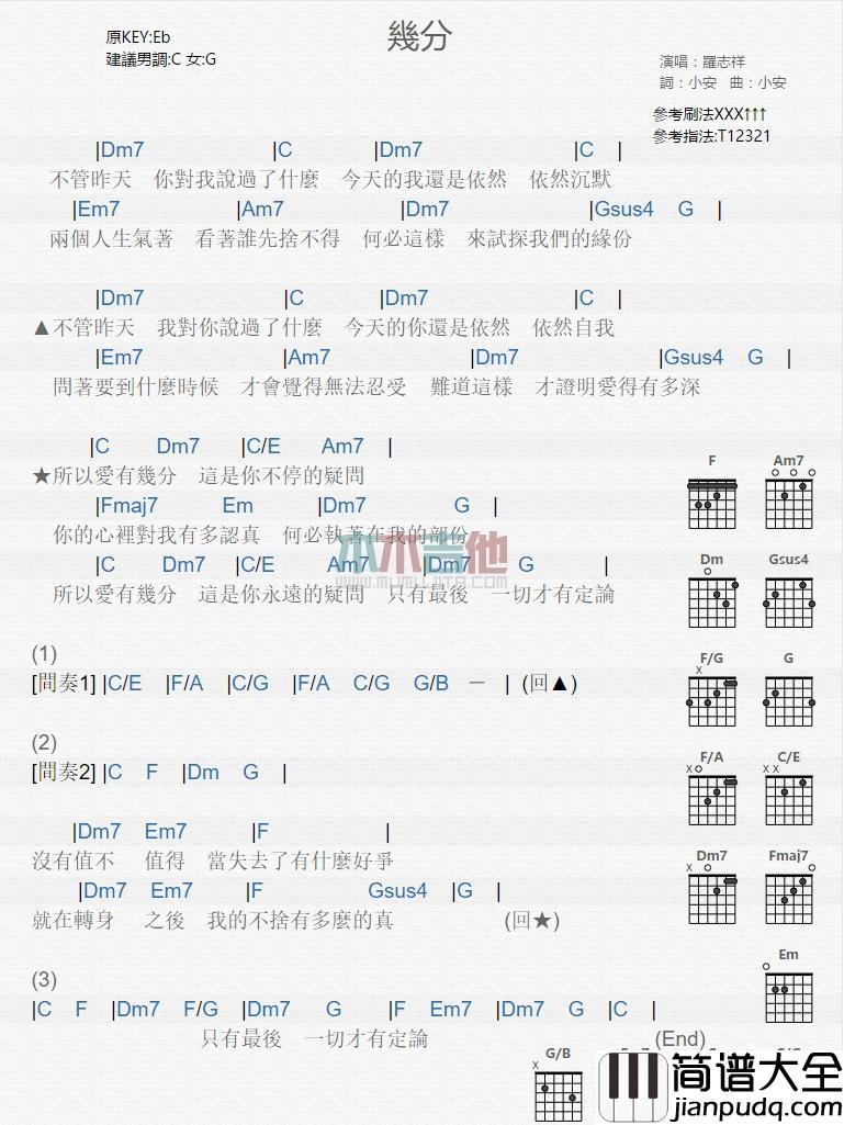 几分_吉他谱_罗志祥