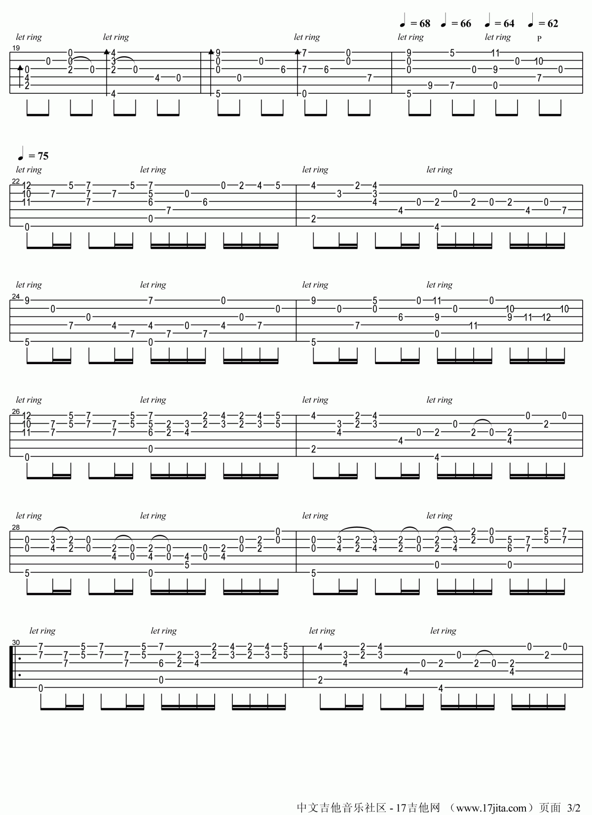 押尾桑卡农吉他谱