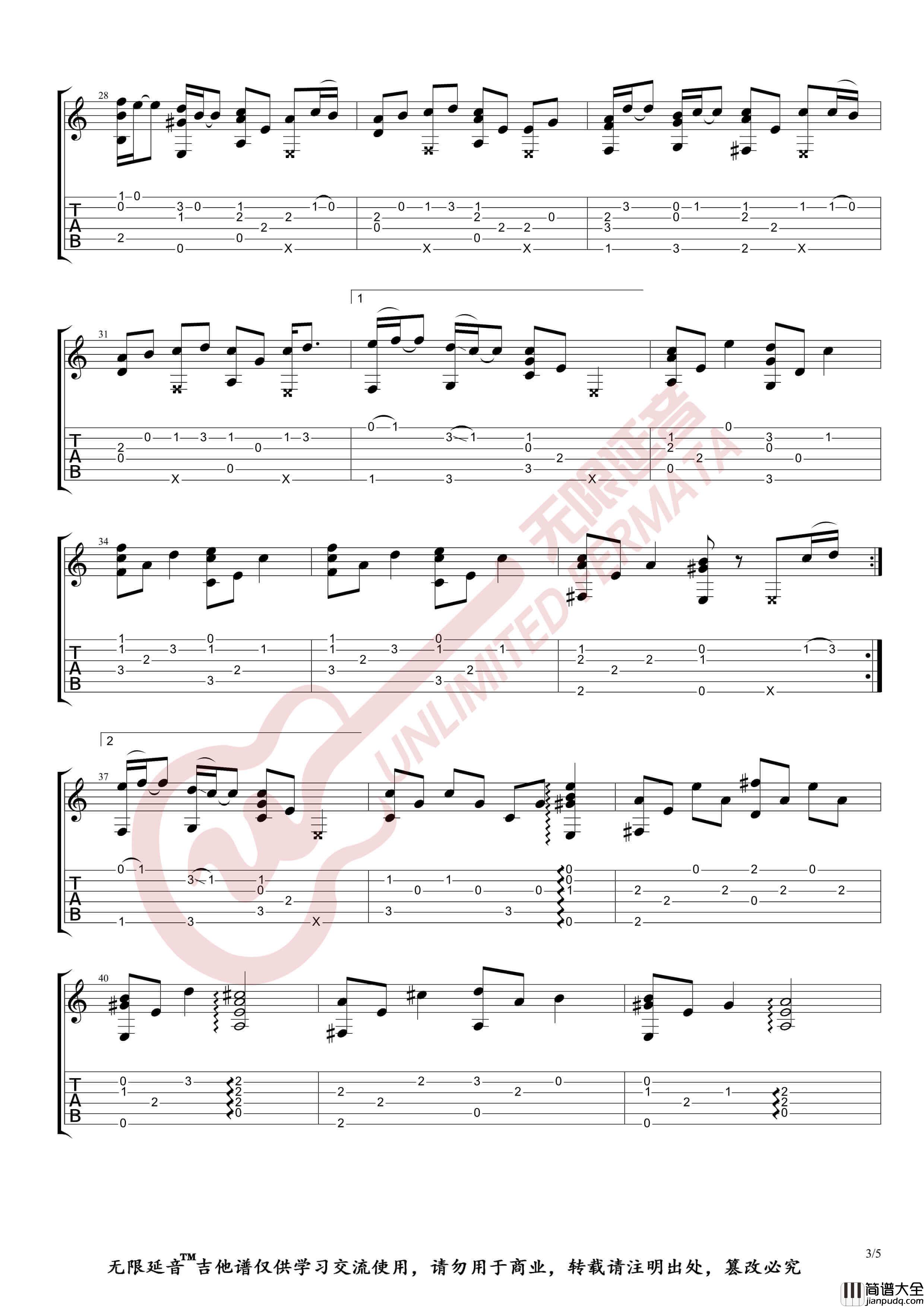 米津玄师_Lemon_吉他谱_吉他指弹六线谱_无限延音