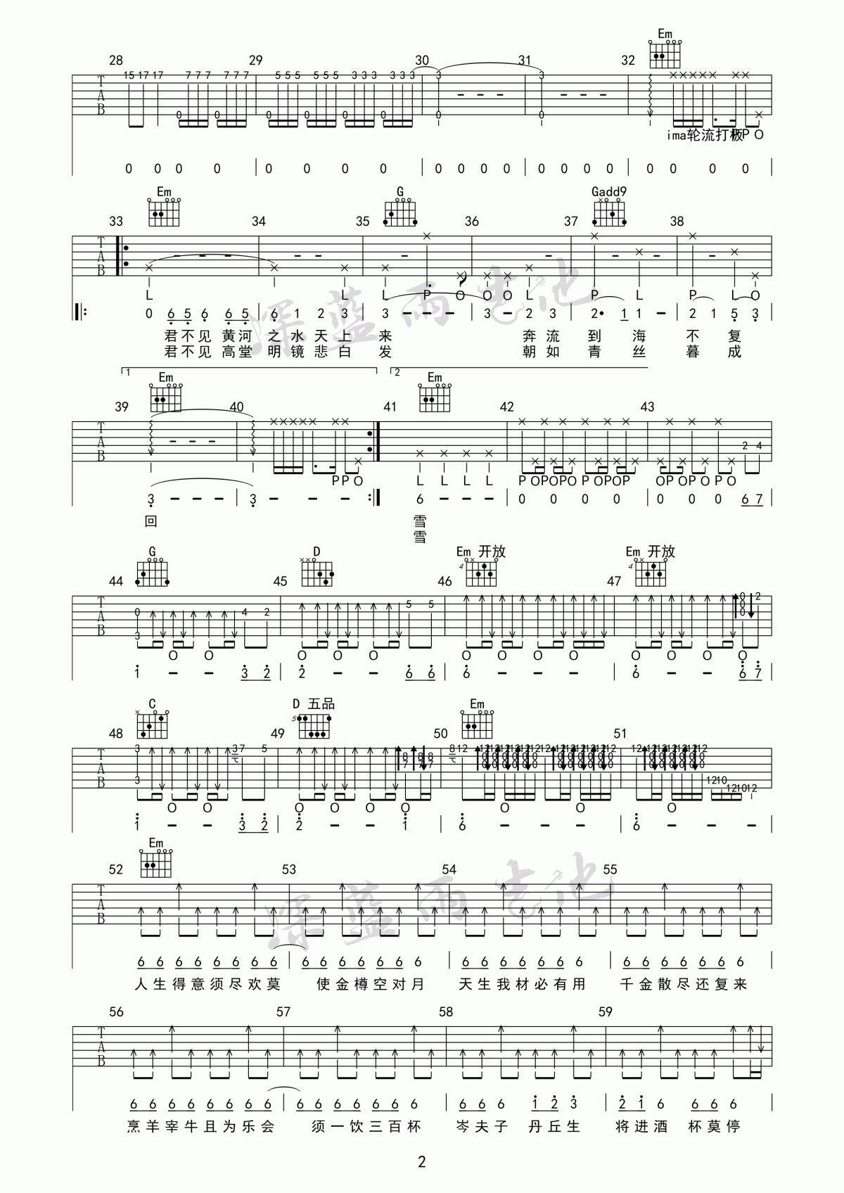 将进酒演奏版_G调吉他谱_凤凰传奇