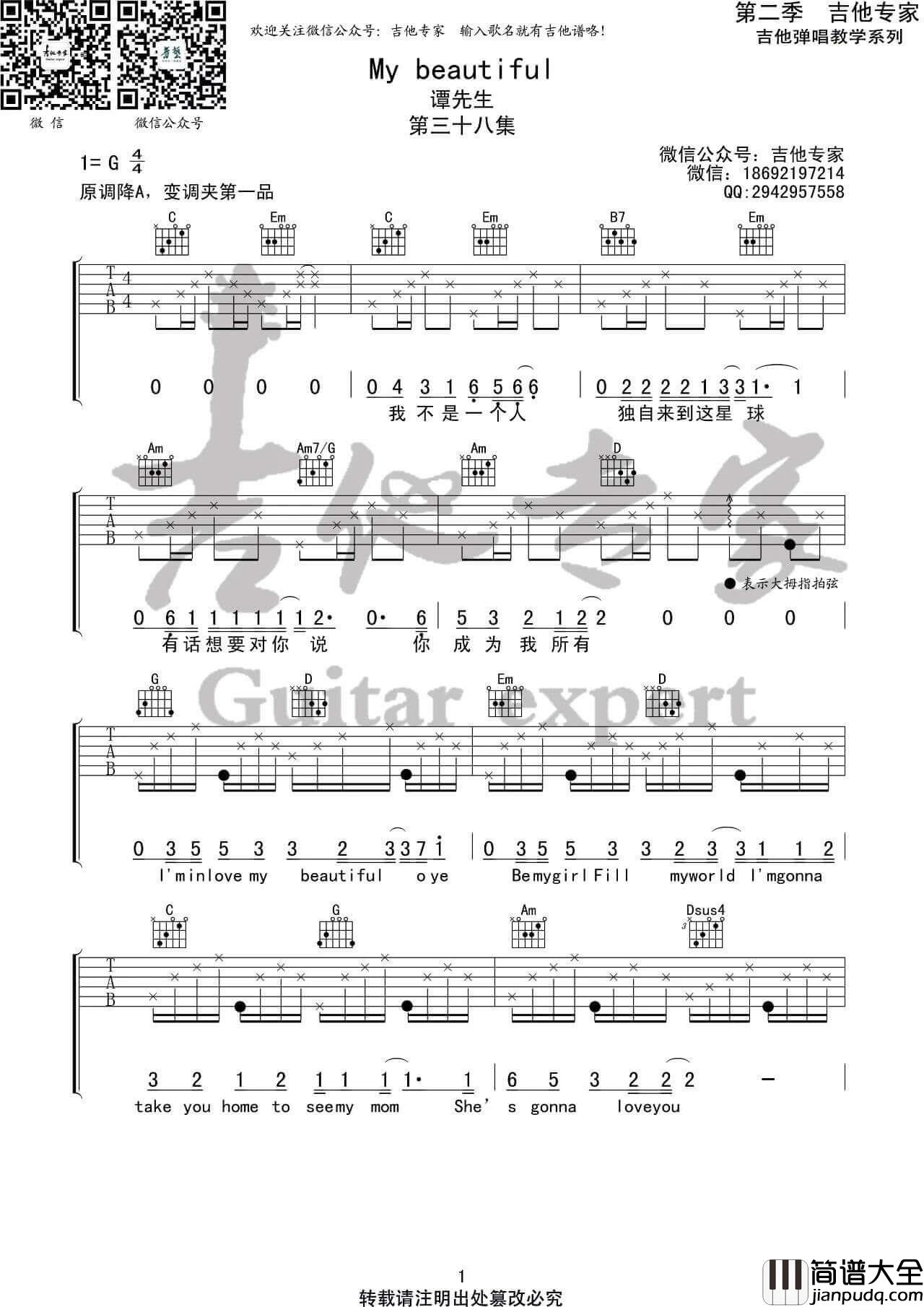 _My_beautiful_吉他谱_谭先生_G调弹唱伴奏谱_吉他专家