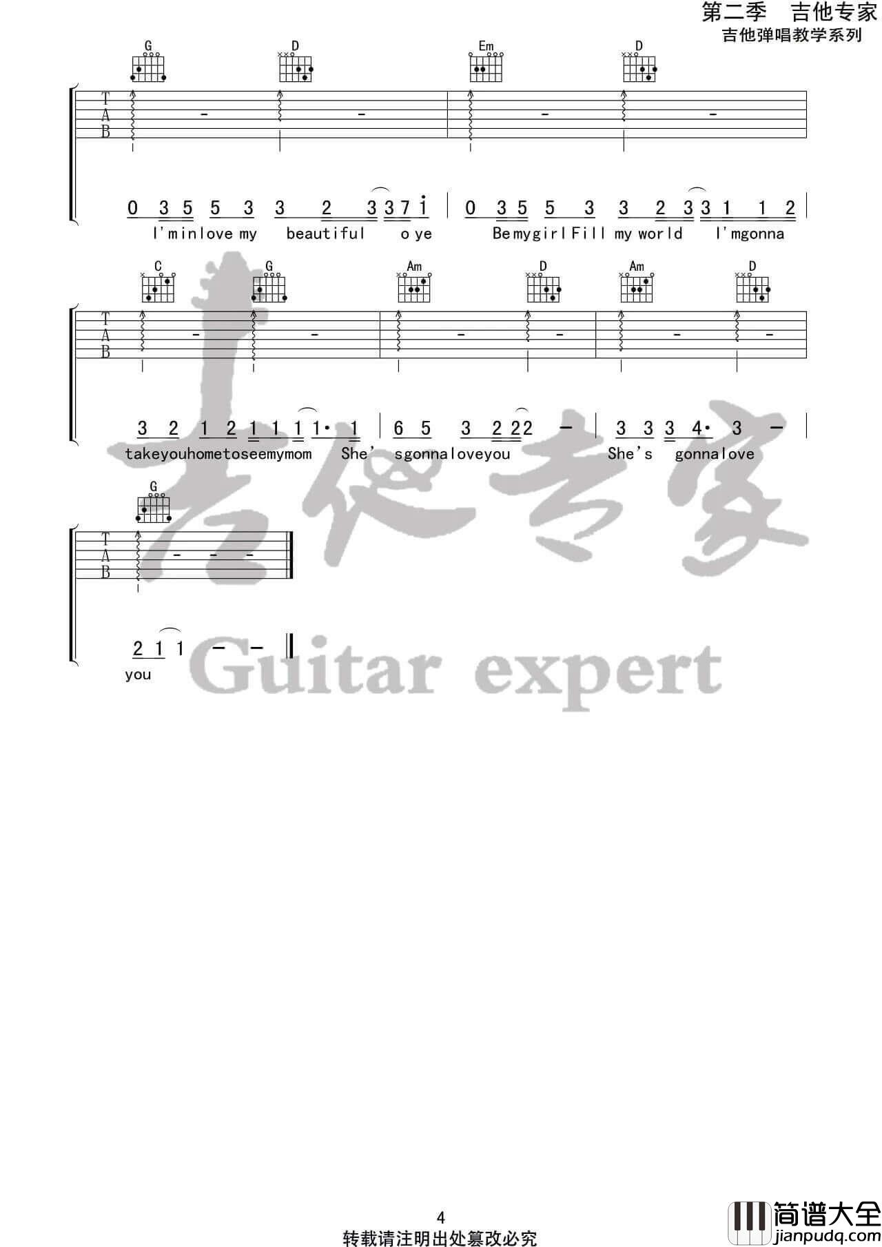 _My_beautiful_吉他谱_谭先生_G调弹唱伴奏谱_吉他专家