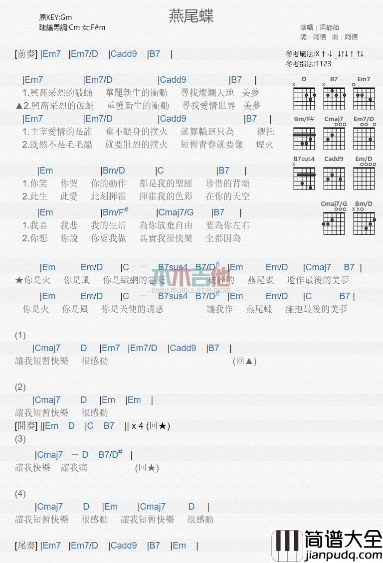 燕尾蝶_吉他谱_梁静茹