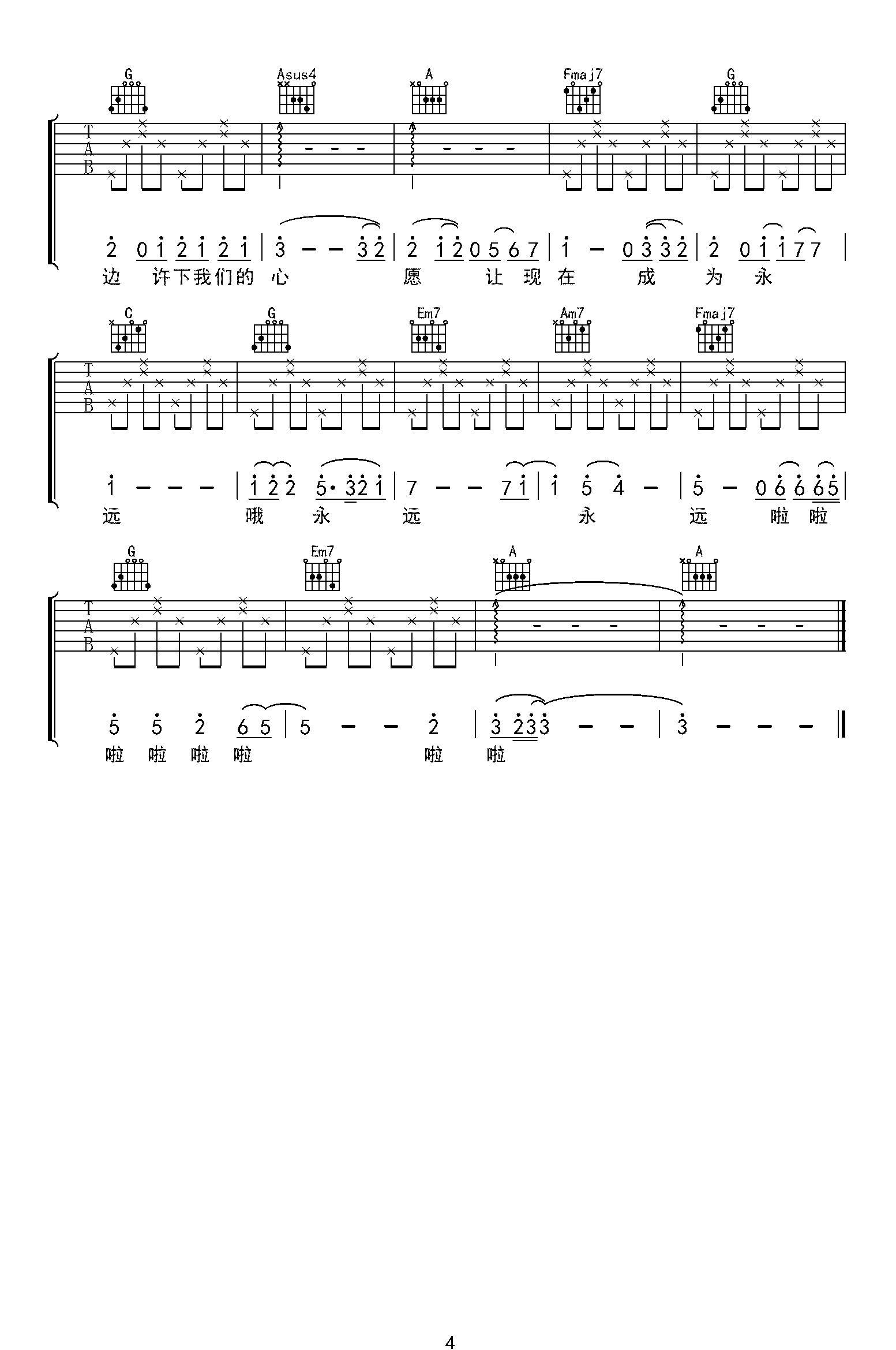 记念吉他谱_雷雨心_C调弹唱六线谱_毕业季歌曲