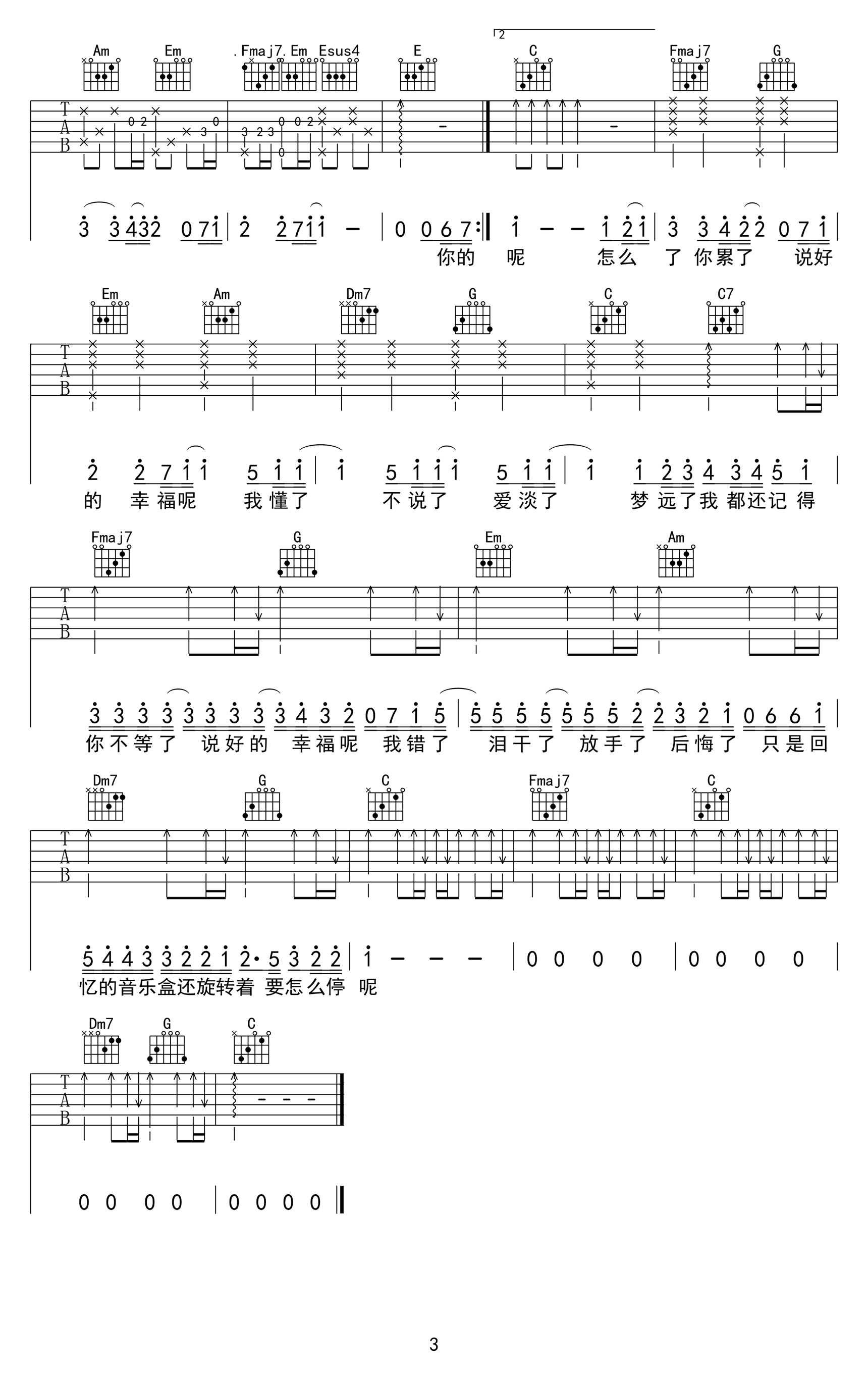 说好的幸福呢吉他谱_C调原版_周杰伦_高清弹唱六线谱