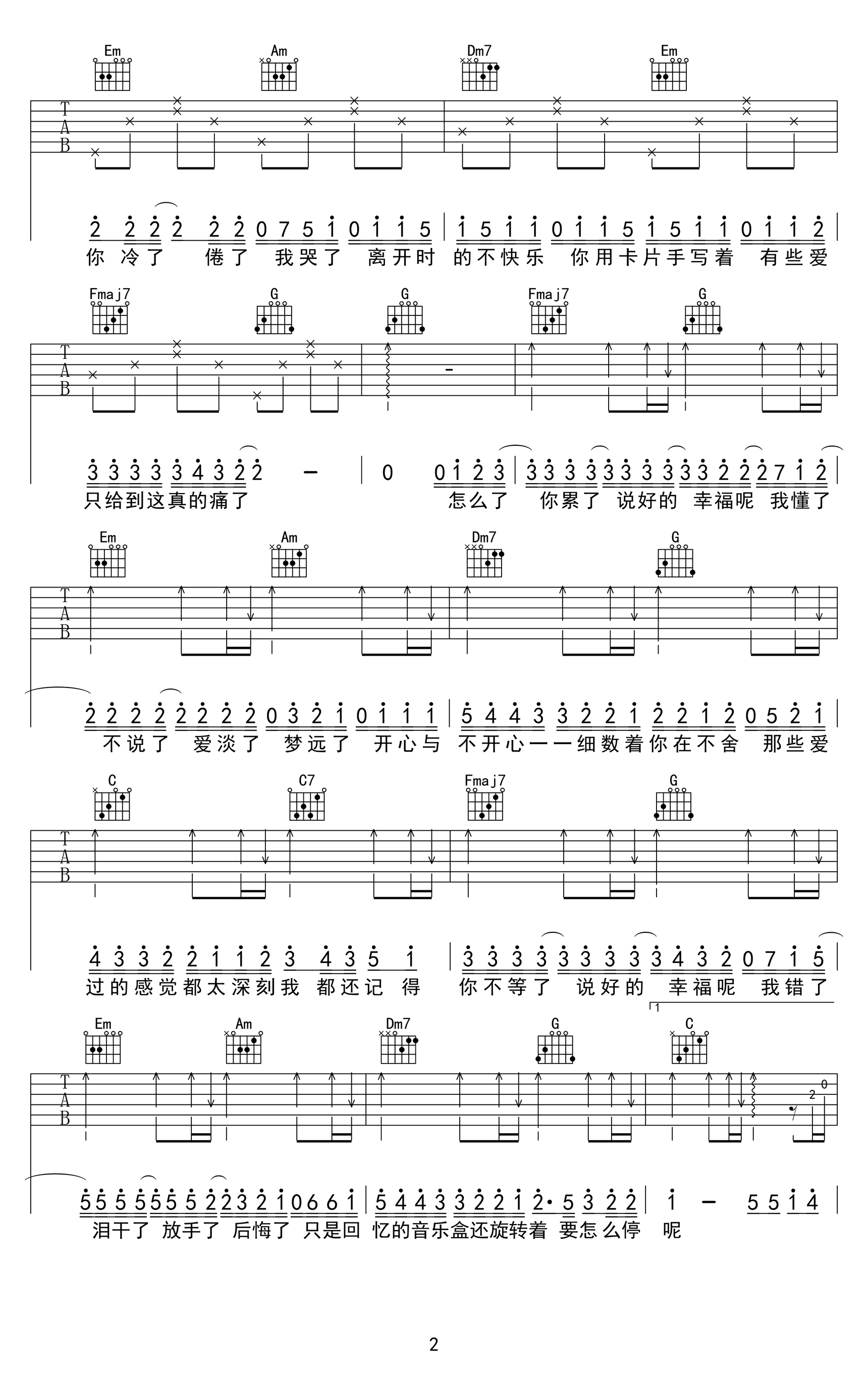 说好的幸福呢吉他谱_C调原版_周杰伦_高清弹唱六线谱