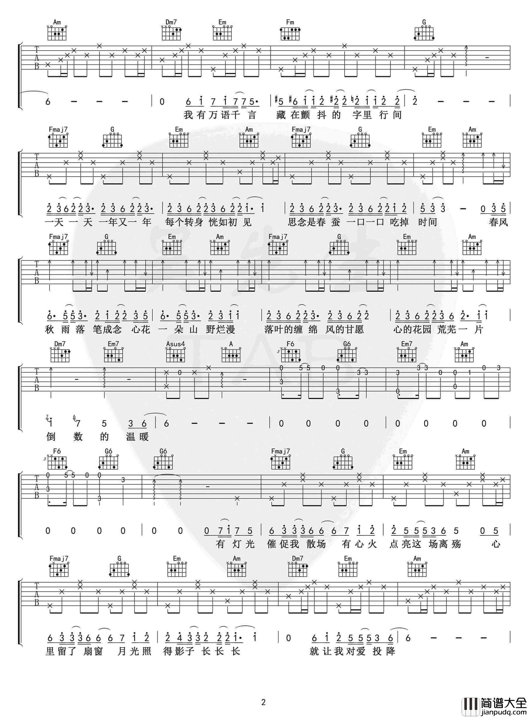 _如果声音不记得_吉他谱_C调弹唱谱_吴青峰_吴先生TAB制谱