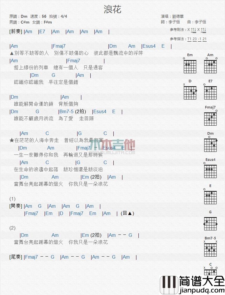 浪花_吉他谱_刘德华