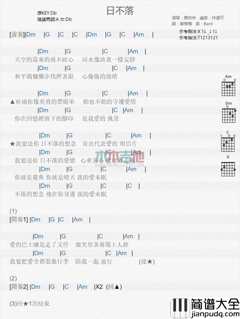 日不落_吉他谱_蔡依林