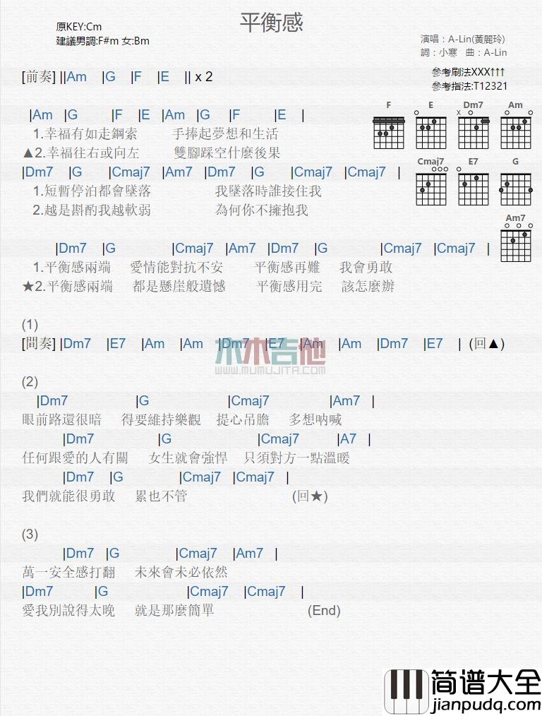 平衡感_吉他谱_黄丽玲
