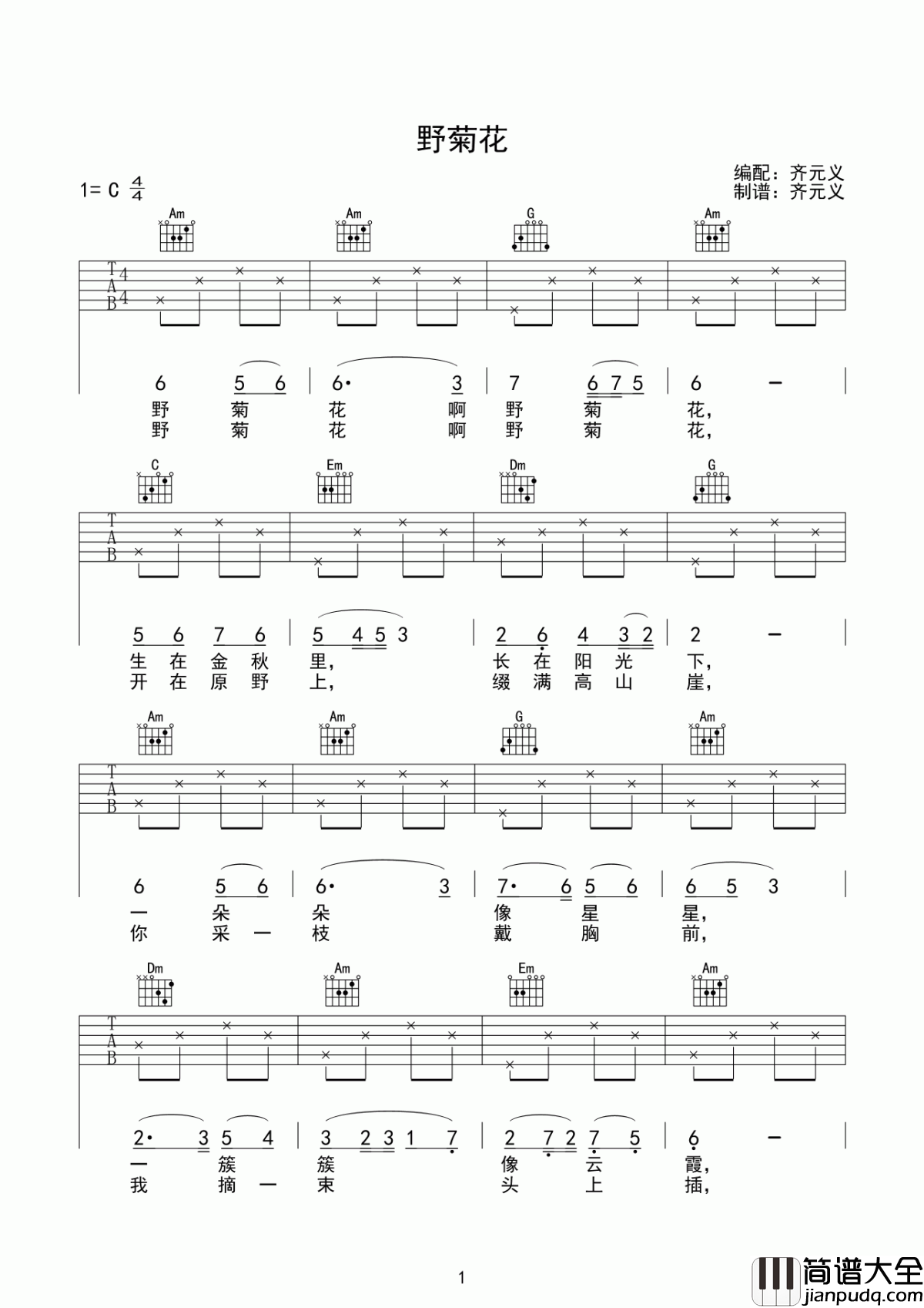 野菊花吉他谱__儿歌