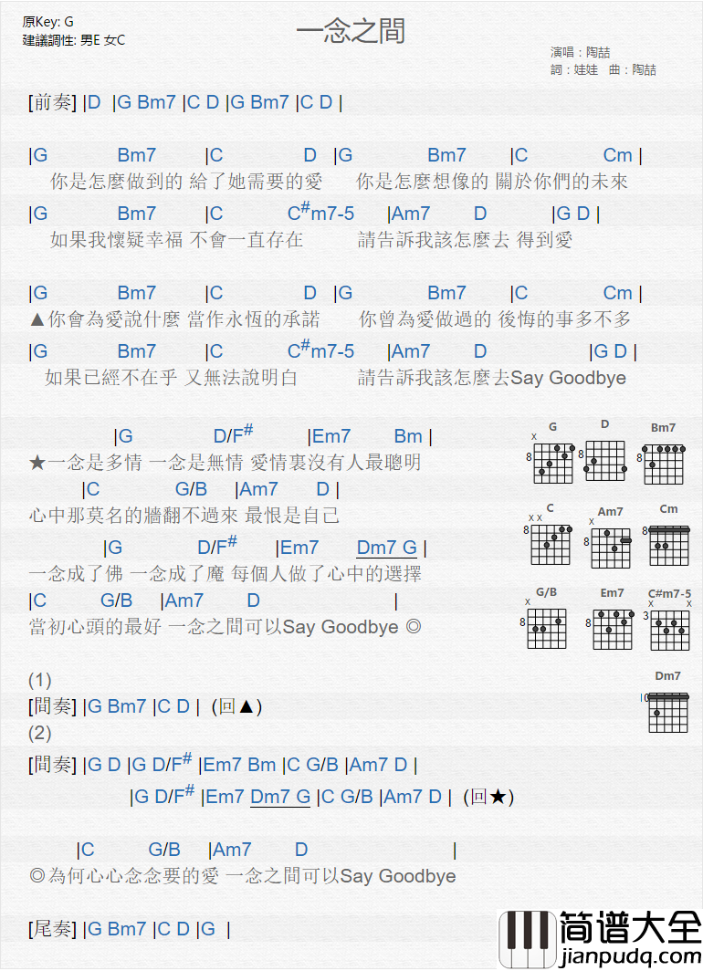 一念之间_吉他谱_陶喆