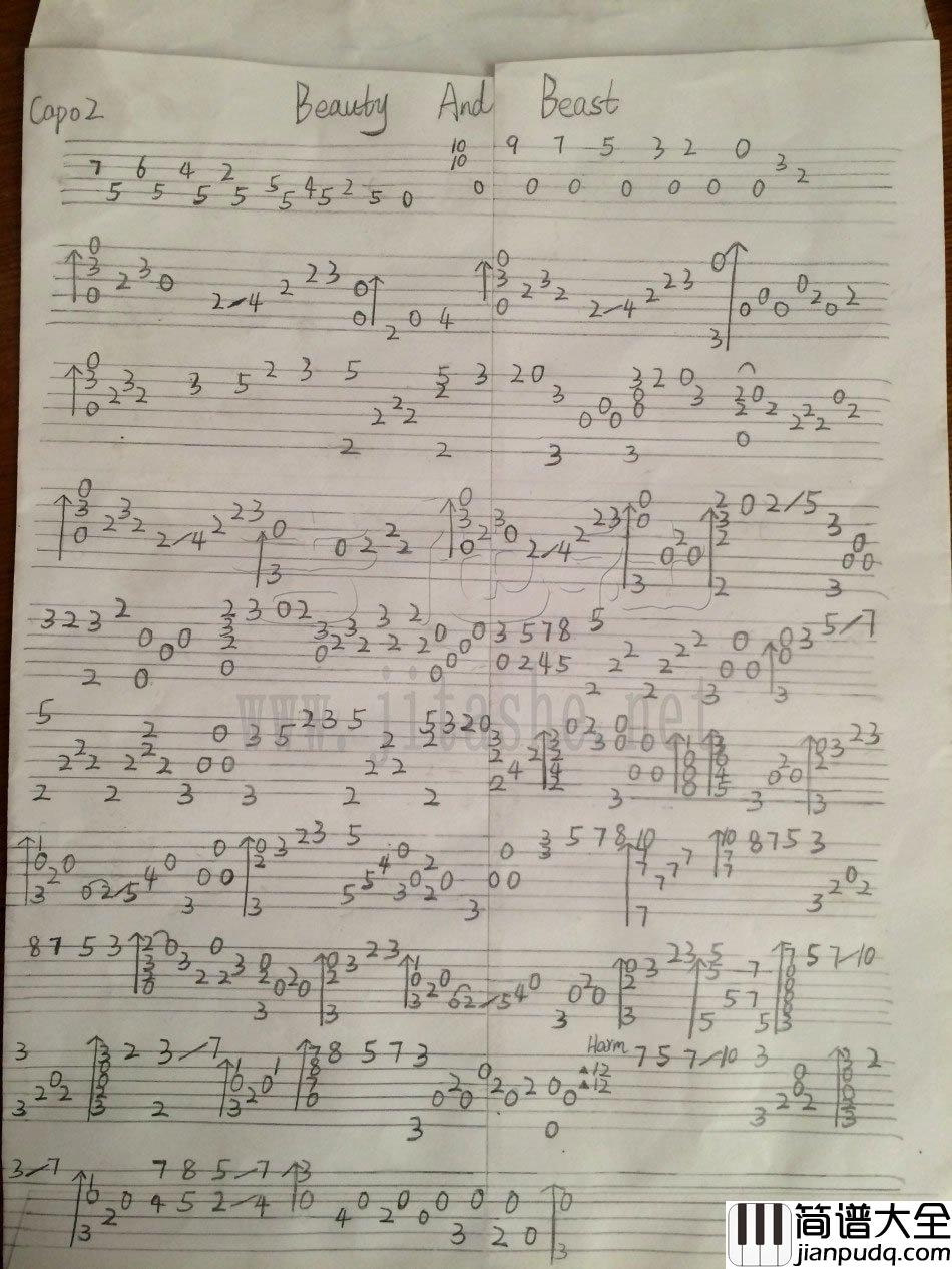 武士桑_Beauty_And_The_Beast_指弹谱_吉他独奏谱