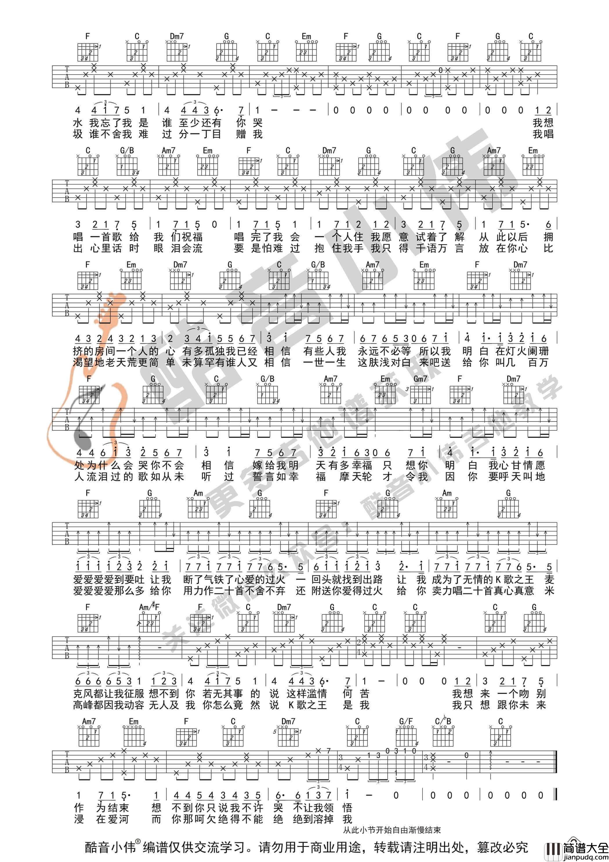 _K歌之王_吉他谱C调中级版_酷音小伟编谱_陈奕迅