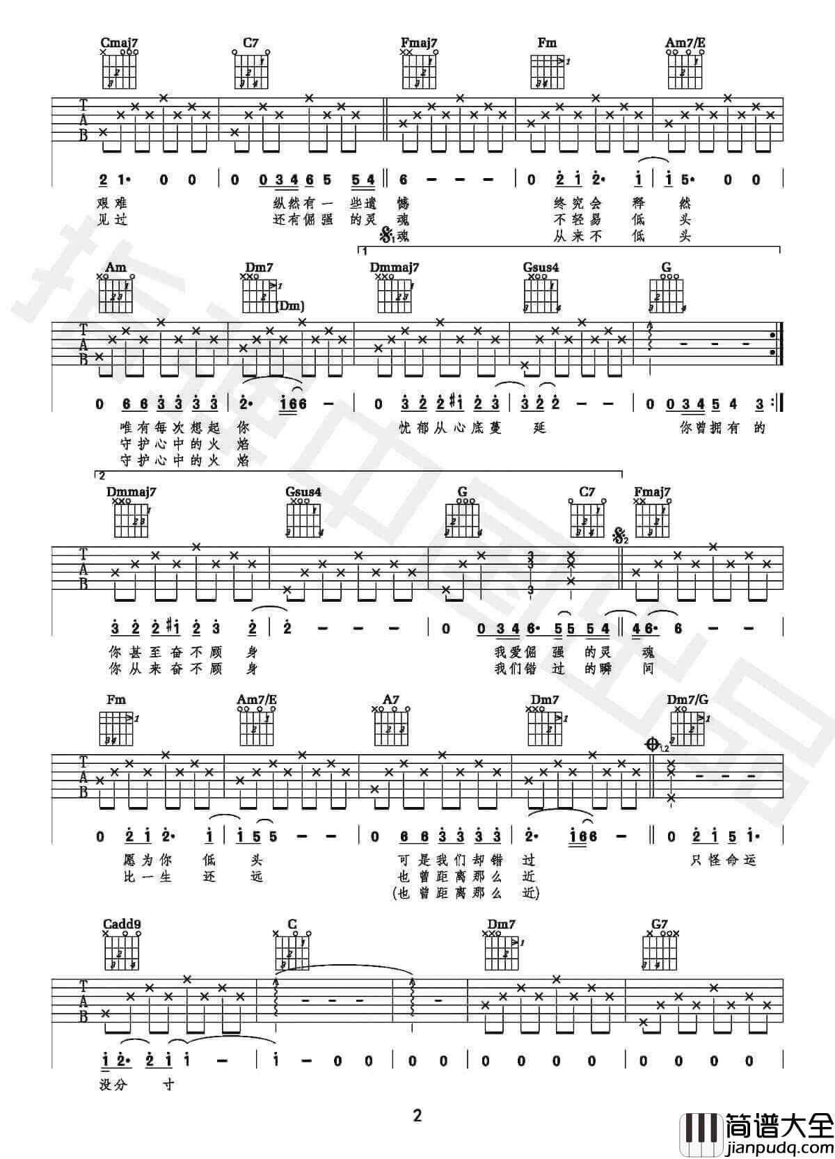 _Marine玛琳娜_吉他谱_C调弹唱谱_李健_指弹中国出品