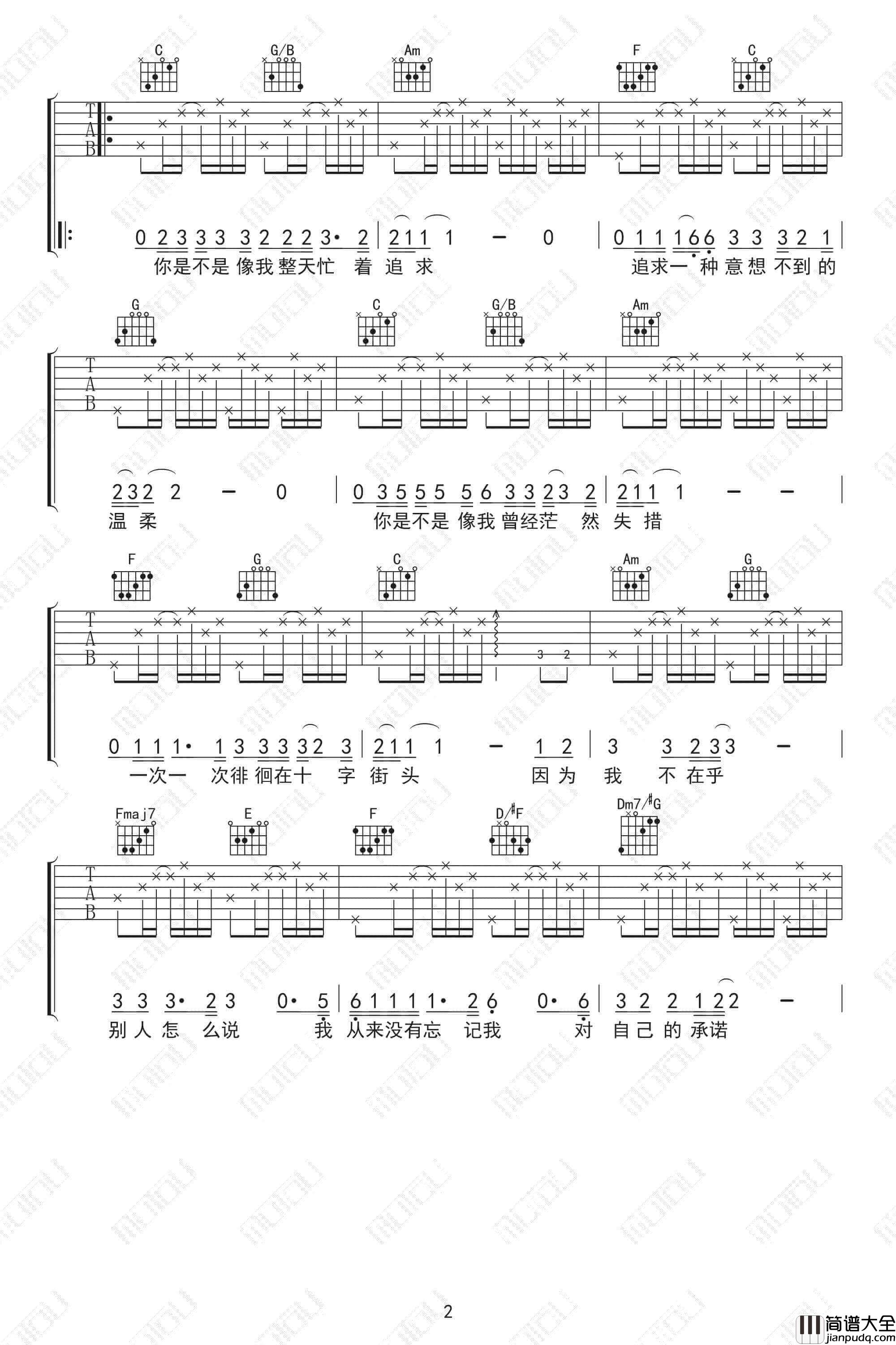 _我的未来不是梦_吉他谱_C调弹唱谱_陈楚生_木头吉他屋制谱