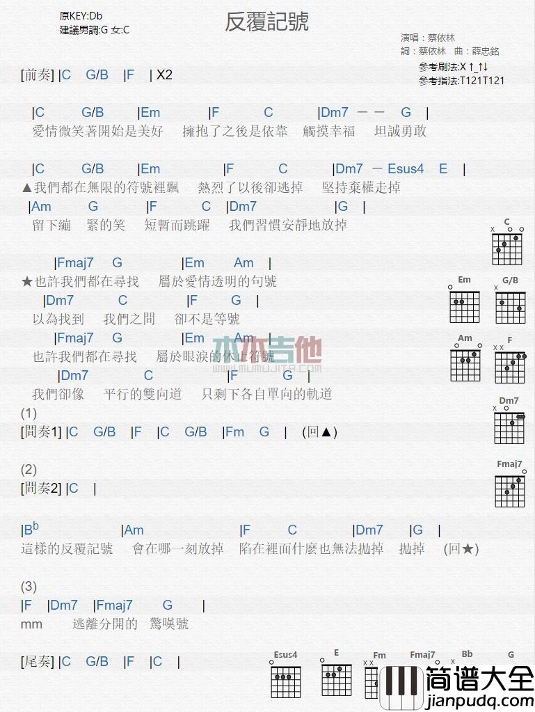 反复记号_吉他谱_蔡依林