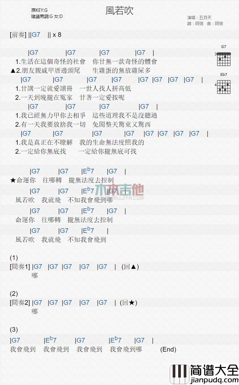 风若吹_吉他谱_五月天