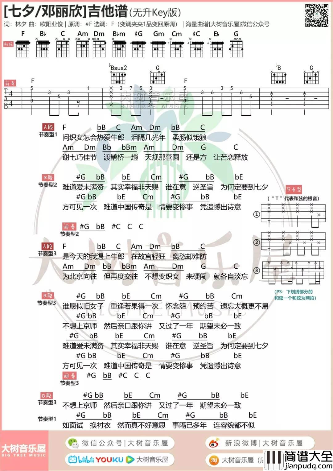 _七夕_邓丽欣_吉他谱_大树音乐屋