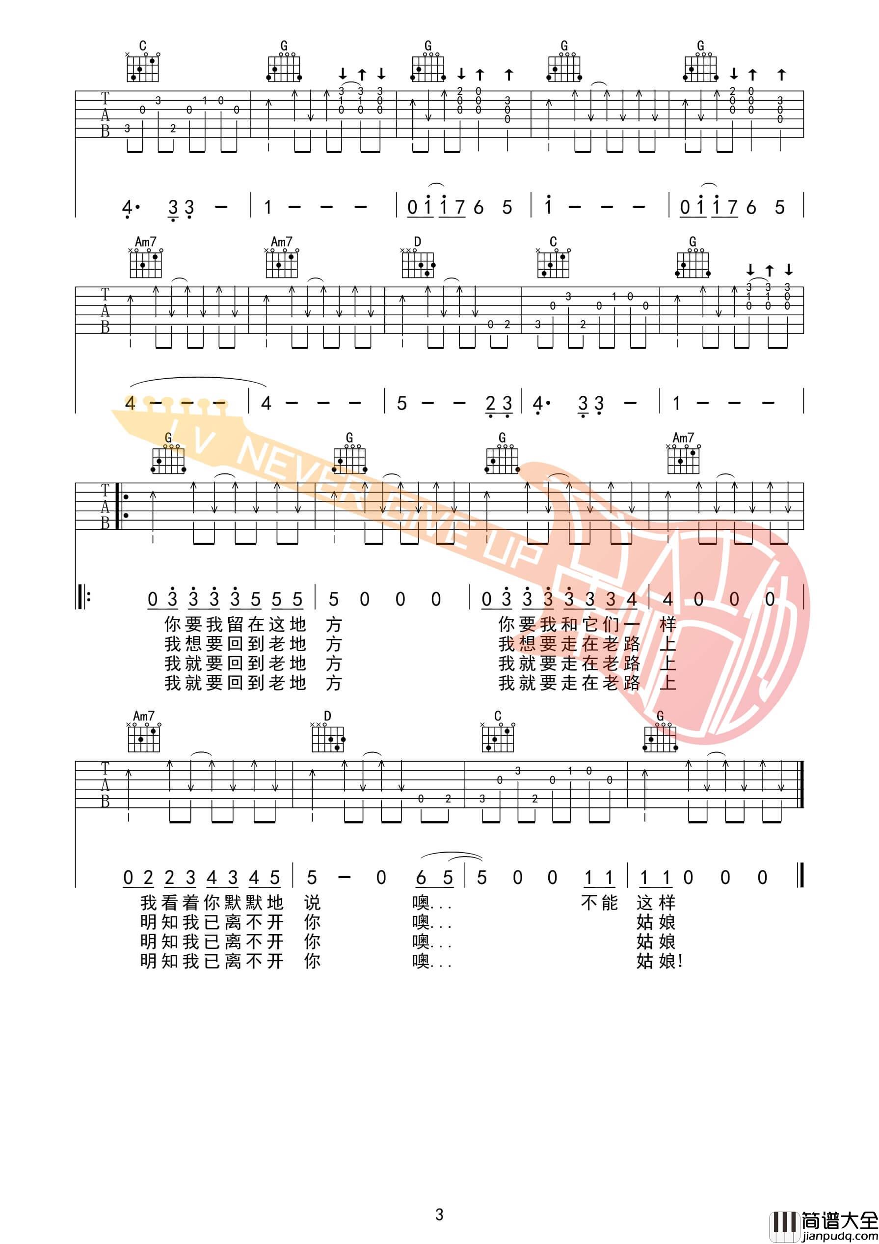 崔健_花房姑娘_G调吉他谱_革命吉他编配