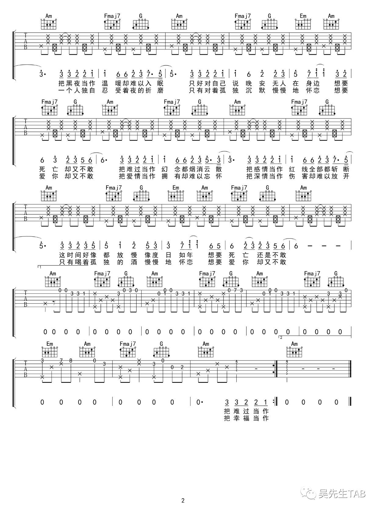 把孤独当做晚餐吉他谱_D调男生版_井胧