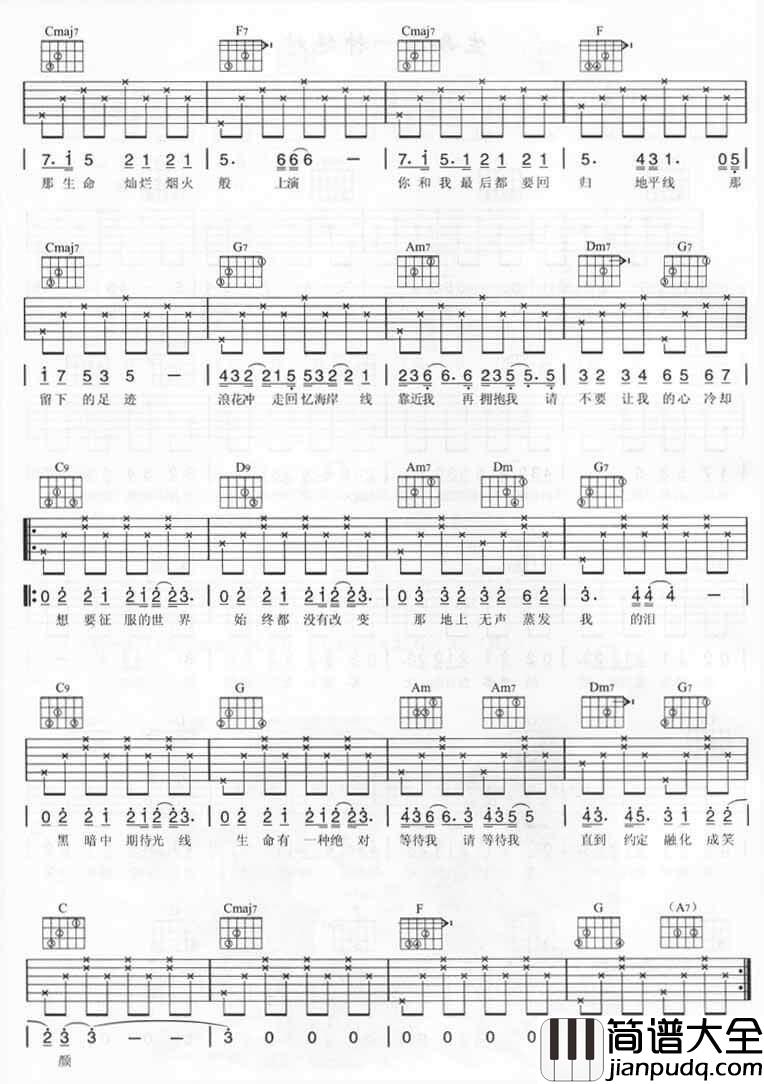 生命有一种绝对吉他谱_C调简单版_熊健明编配_五月天