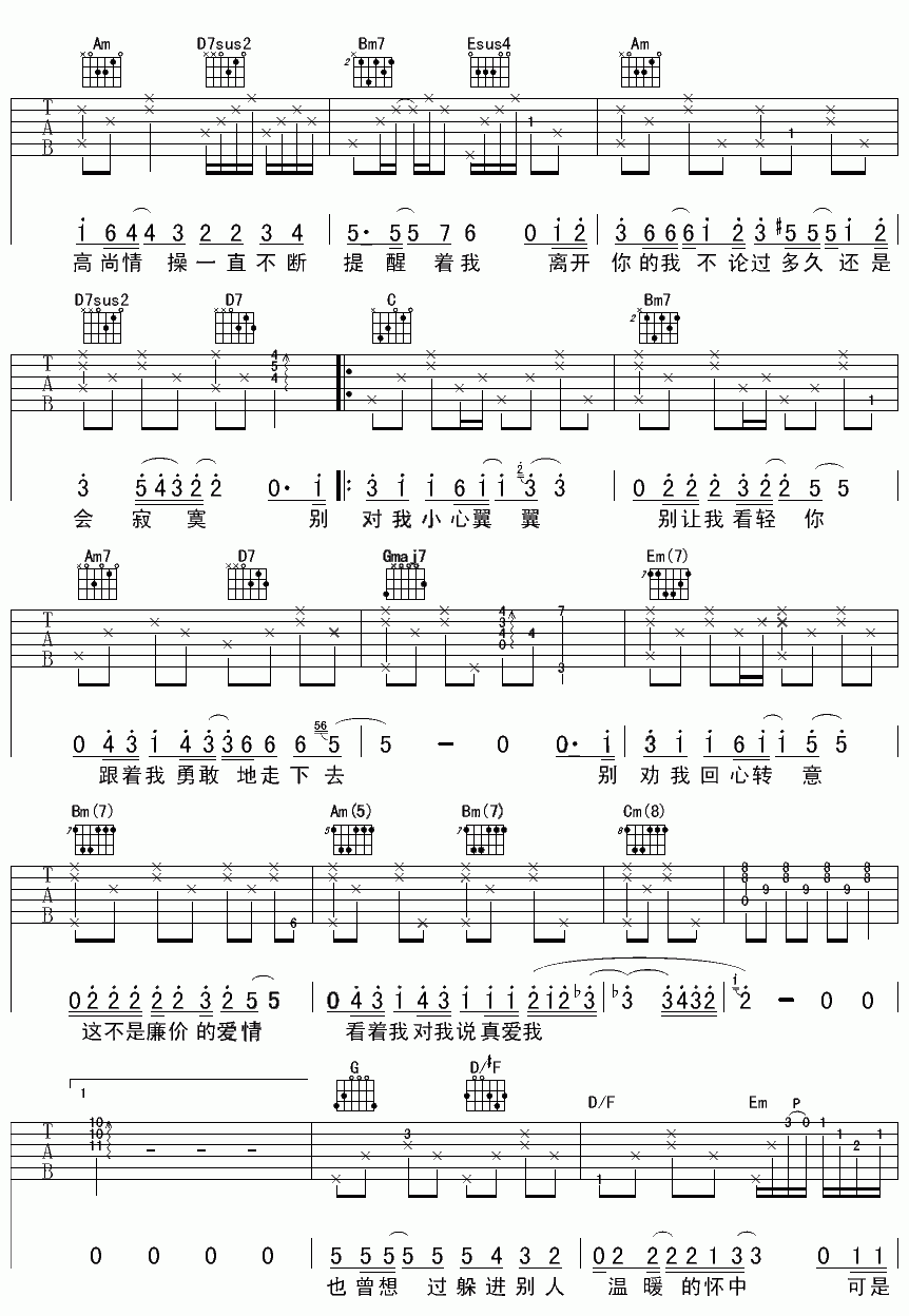 慢歌1吉他谱__陈绮贞