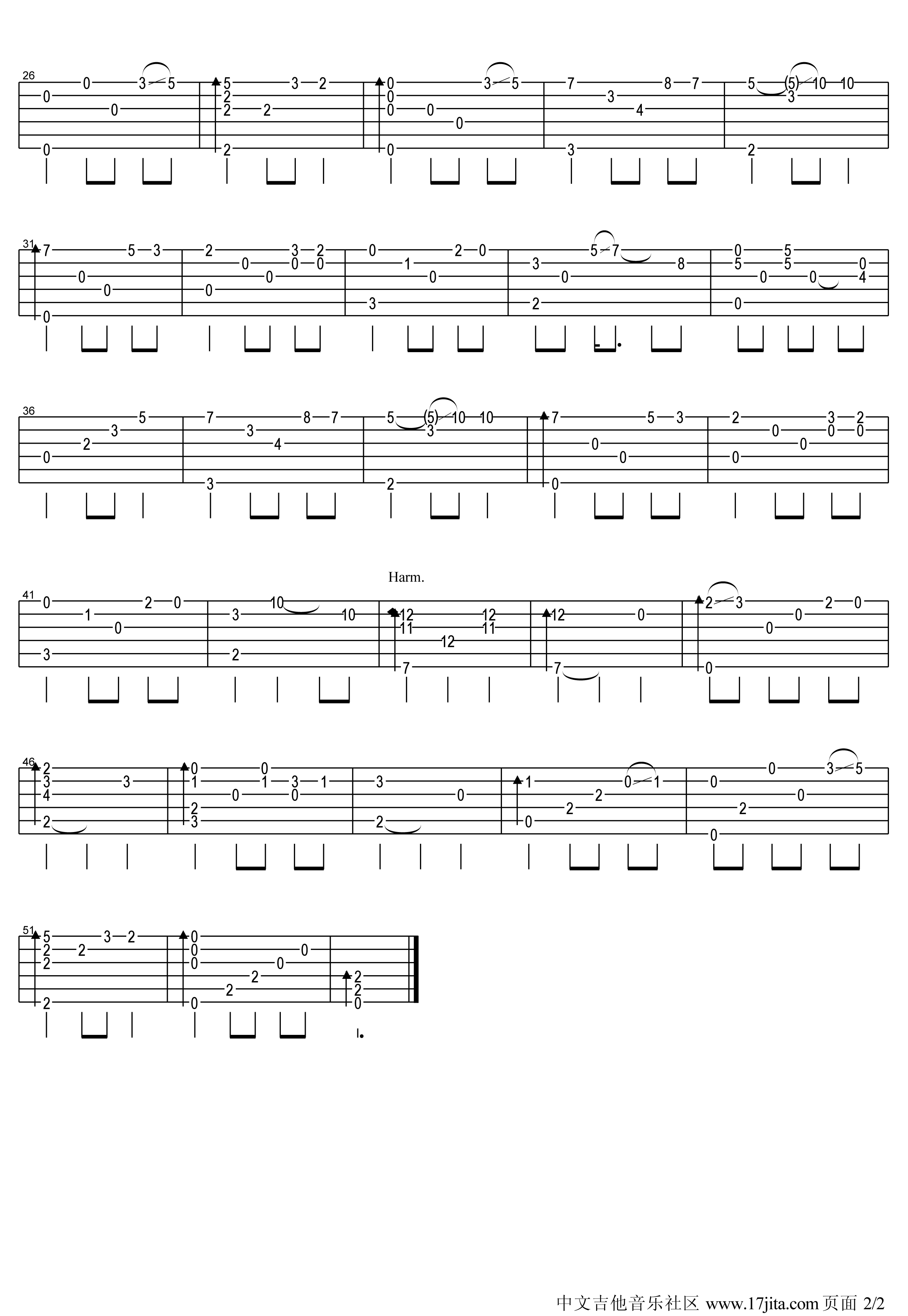 别了夏天指弹谱_原调六线谱_中文吉他音乐社区编配_口琴蓝馍馍