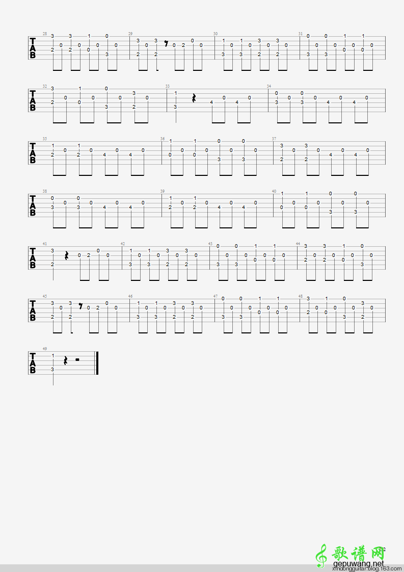 散步指弹谱_G调六线谱_歌谱网编配_YildiZ